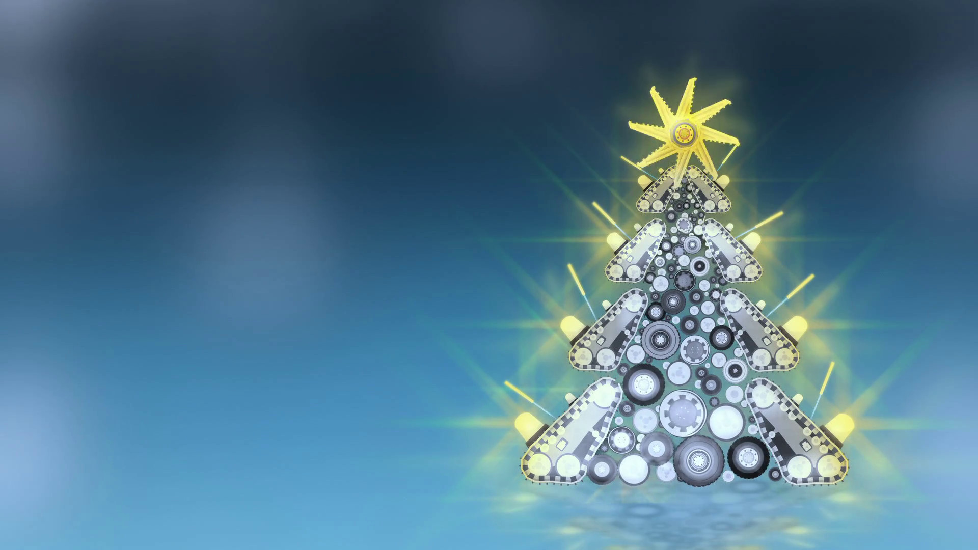 1920x1080 Yellow Christmas tree build from ground works vehicles components on blue  background. Animated funny Christmas tree stylised to construction and  equipment ...