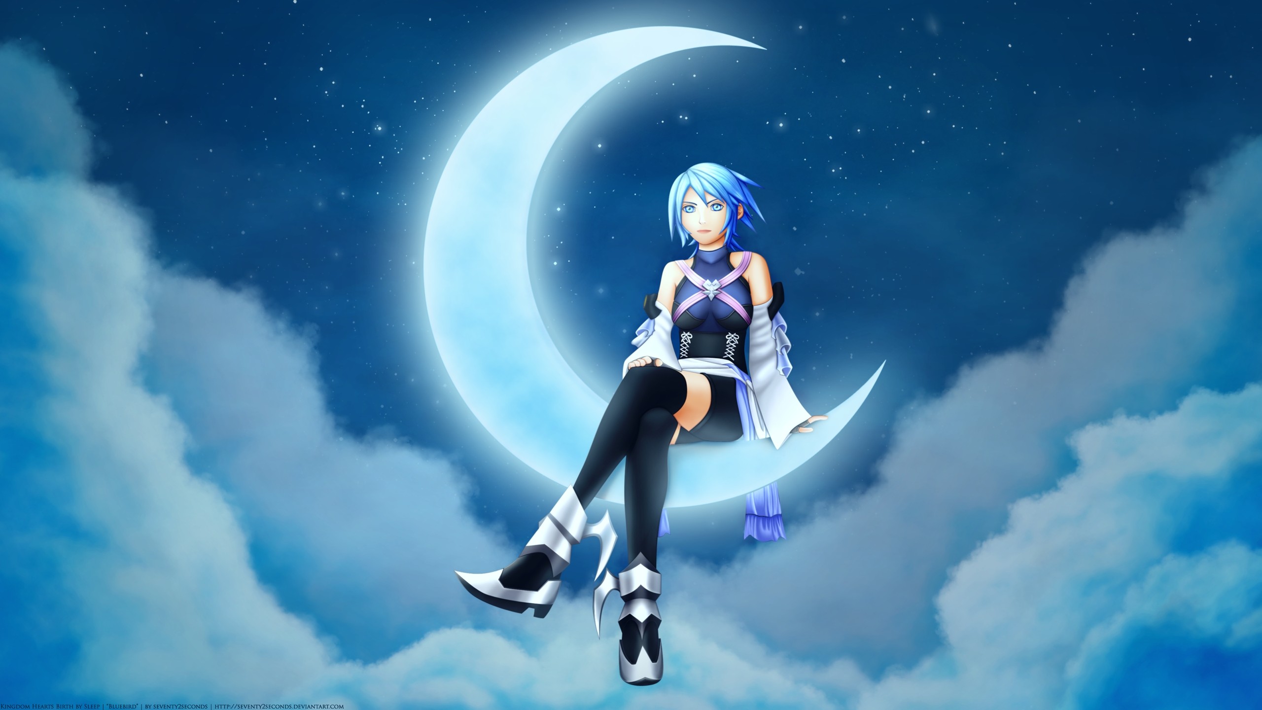 2560x1440 Wallpaper Anime, Girl, Moon, Stars, Night