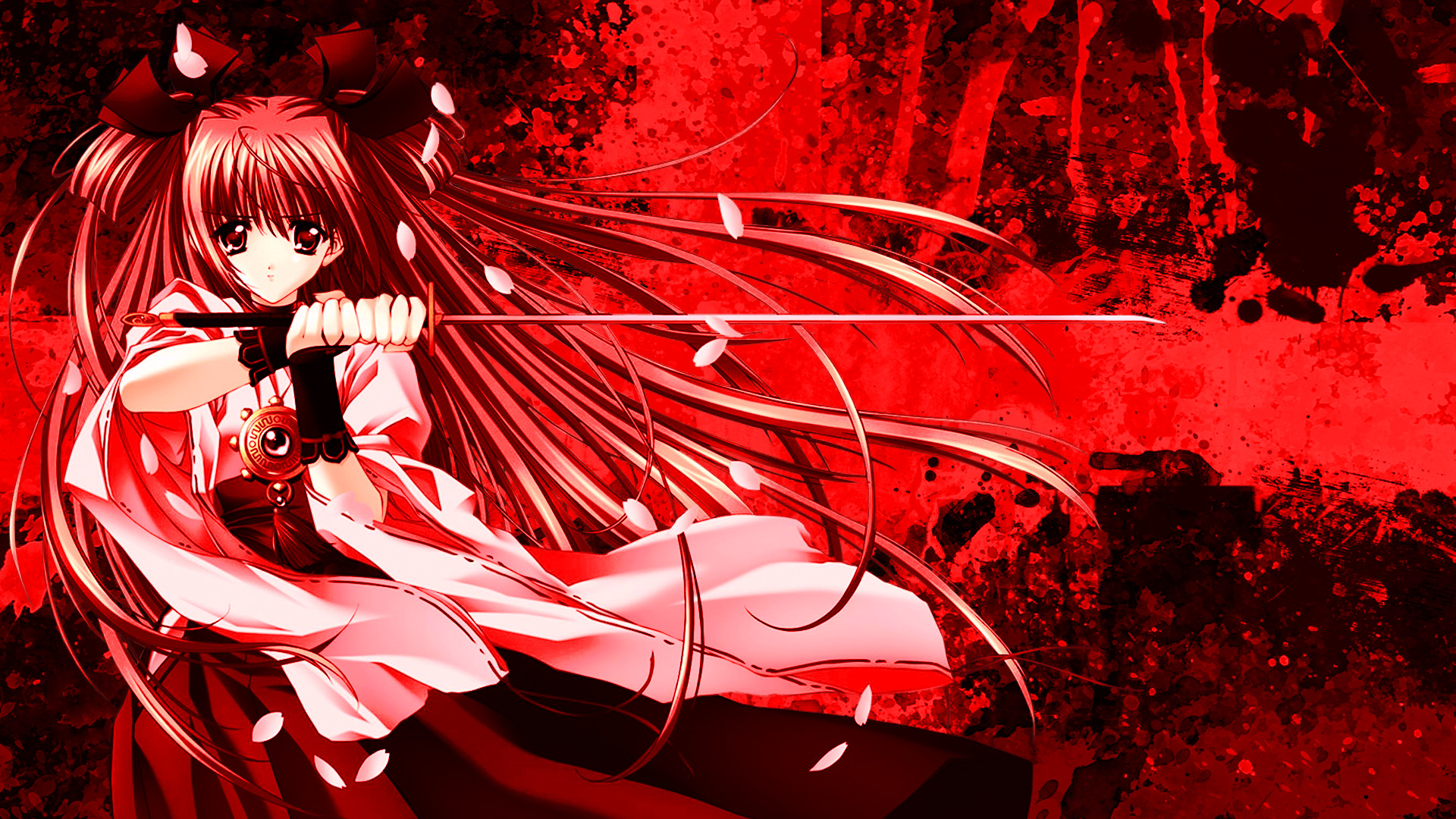 1920x1080 Anime - Unknown Woman Warrior Sword Red Eyes Red Hair Long Hair Anime Girl  Wallpaper