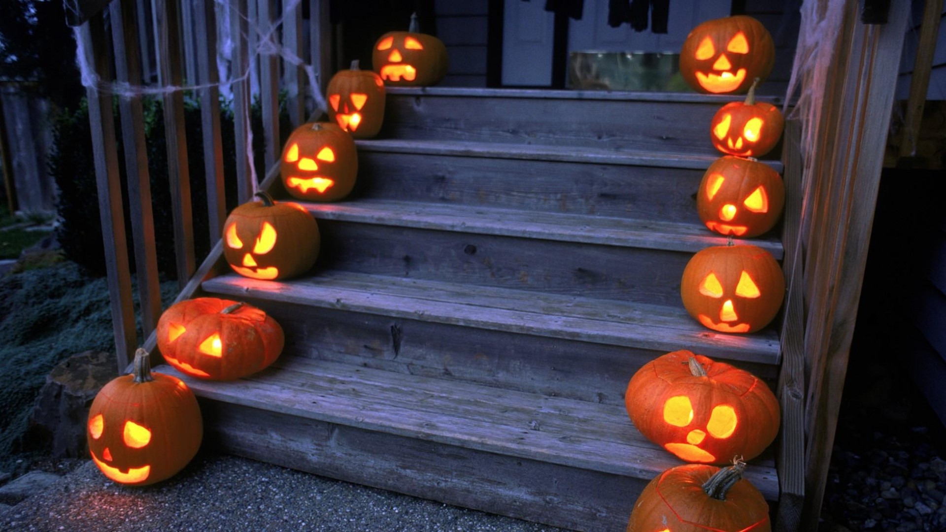 1920x1080 ... Background Full HD 1080p.  Wallpaper halloween, holiday,  pumpkin, stairs, porch
