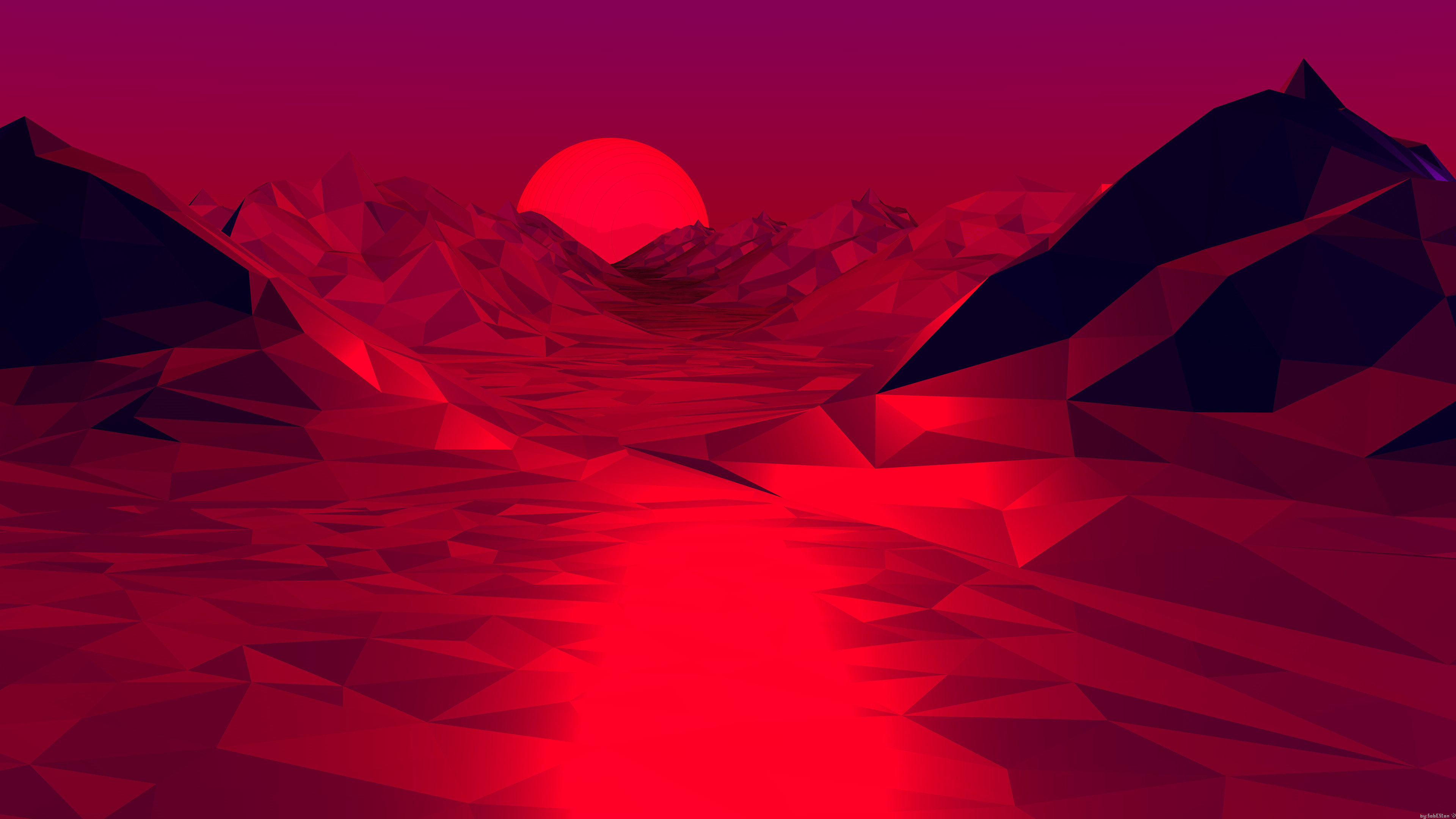 3840x2160 Low Poly Red 3d Abstract 4k