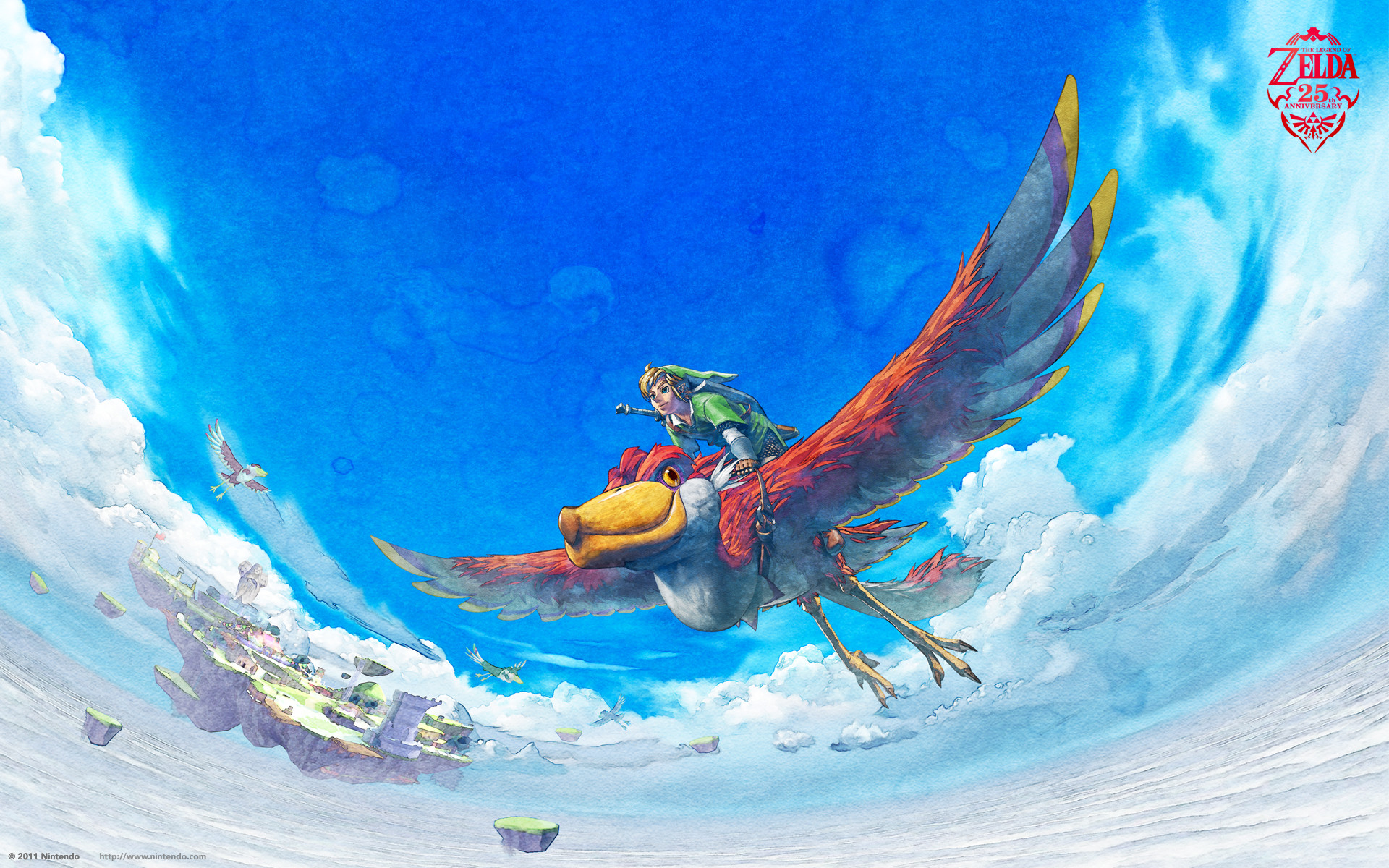 1920x1200 The Legend of Zelda Wallpaper (Skyward Sword) – Bird and Link Soar In the  Sky and Clouds