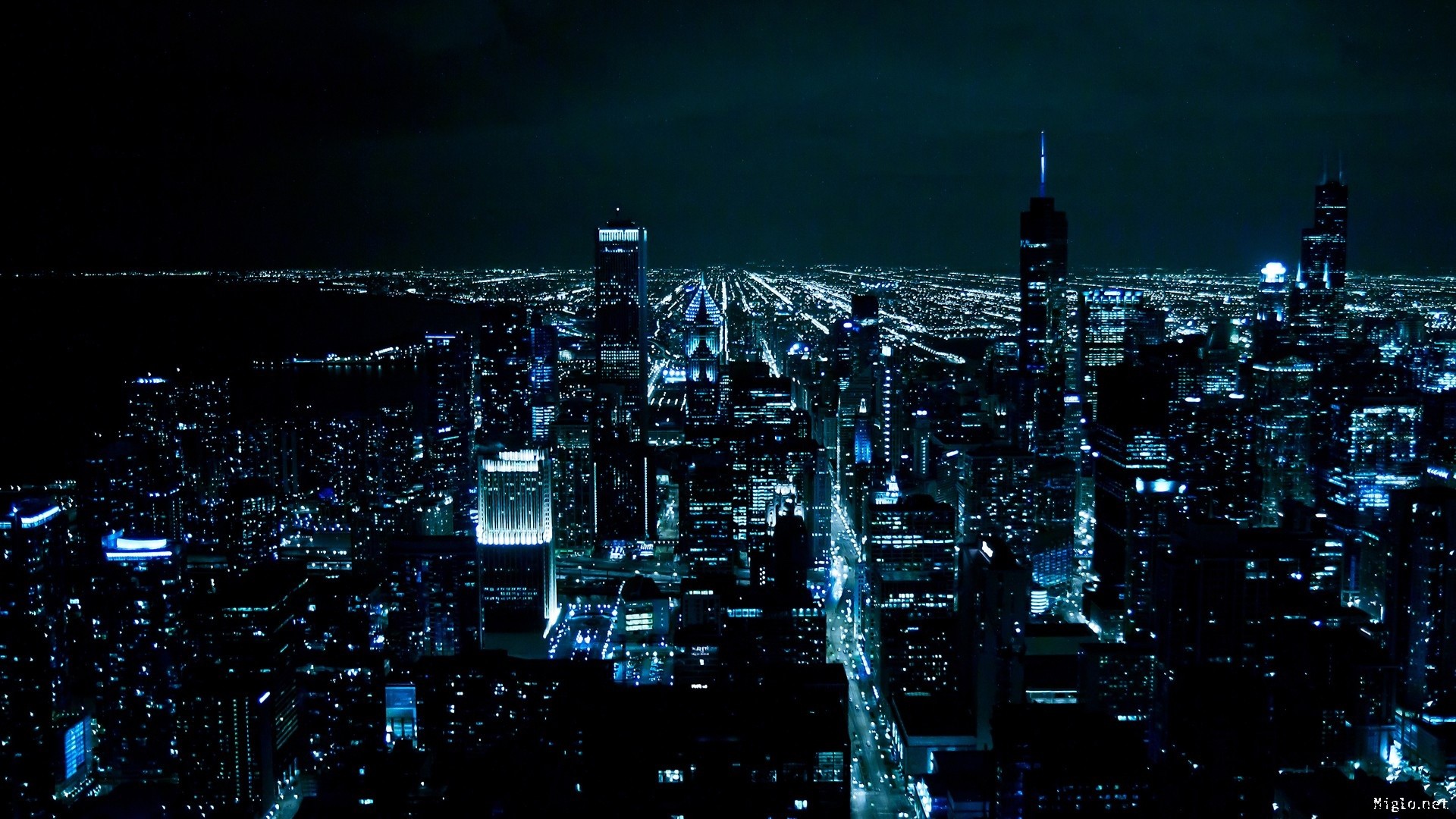 1920x1080 Menschengemacht - Chicago Night Cityscape GroÃstadt Schwarz Blau Wallpaper