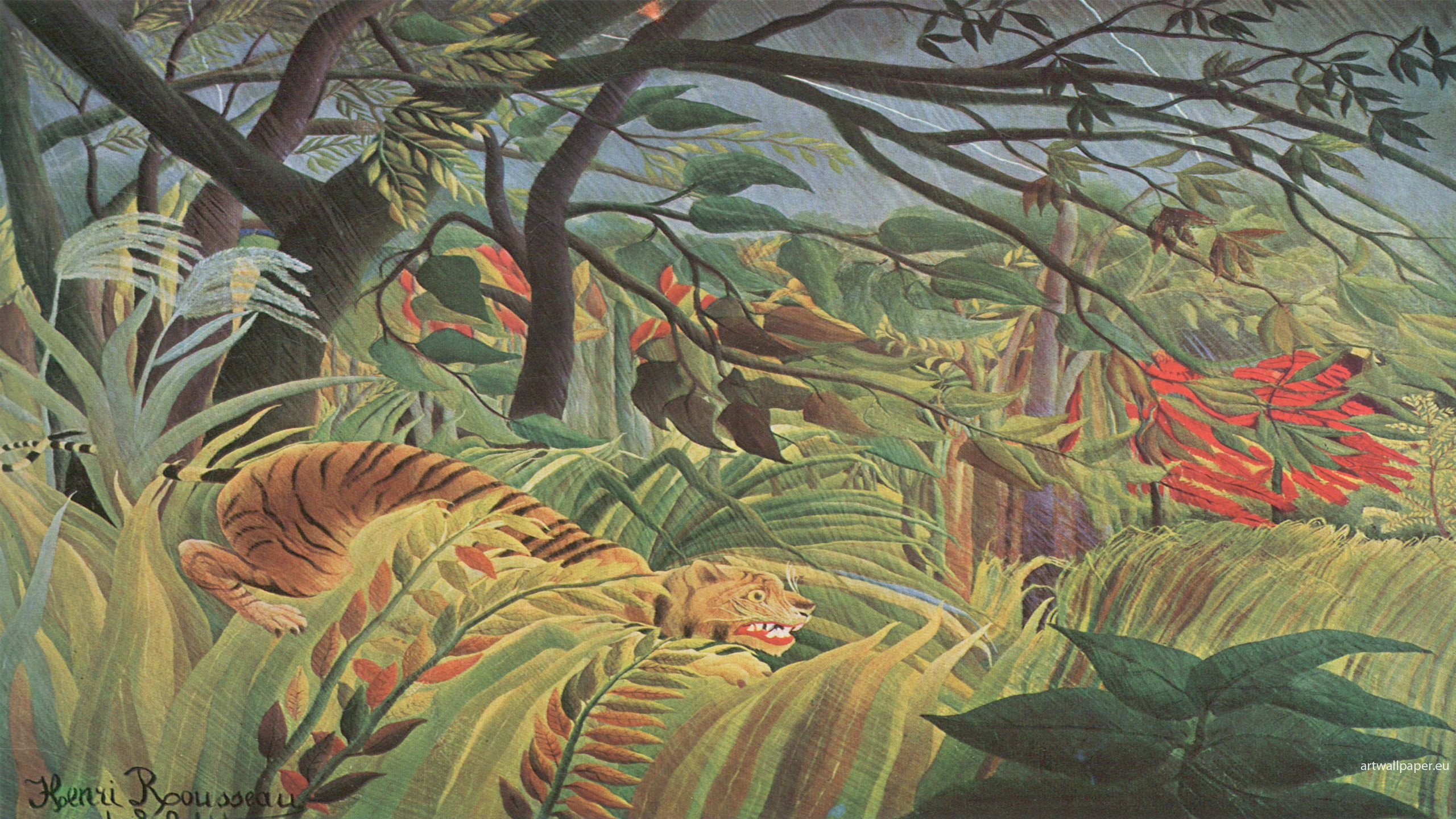 2560x1440 Tiger in a Tropical Storm, Henri Rousseau - Wall Mural & Photo .