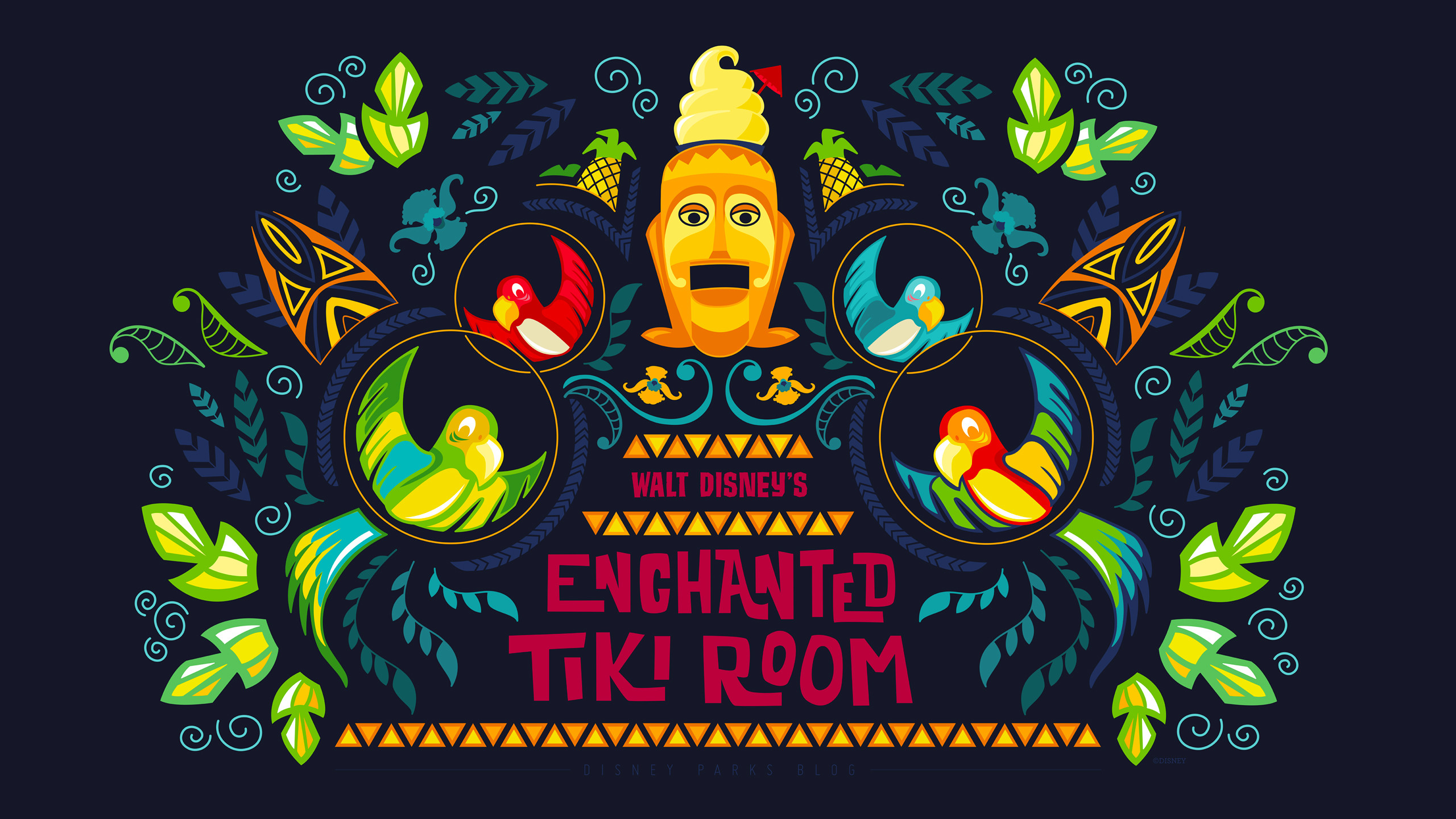 2560x1440 45th Anniversary Wallpaper – Walt Disney's Enchanted Tiki Room – Desktop