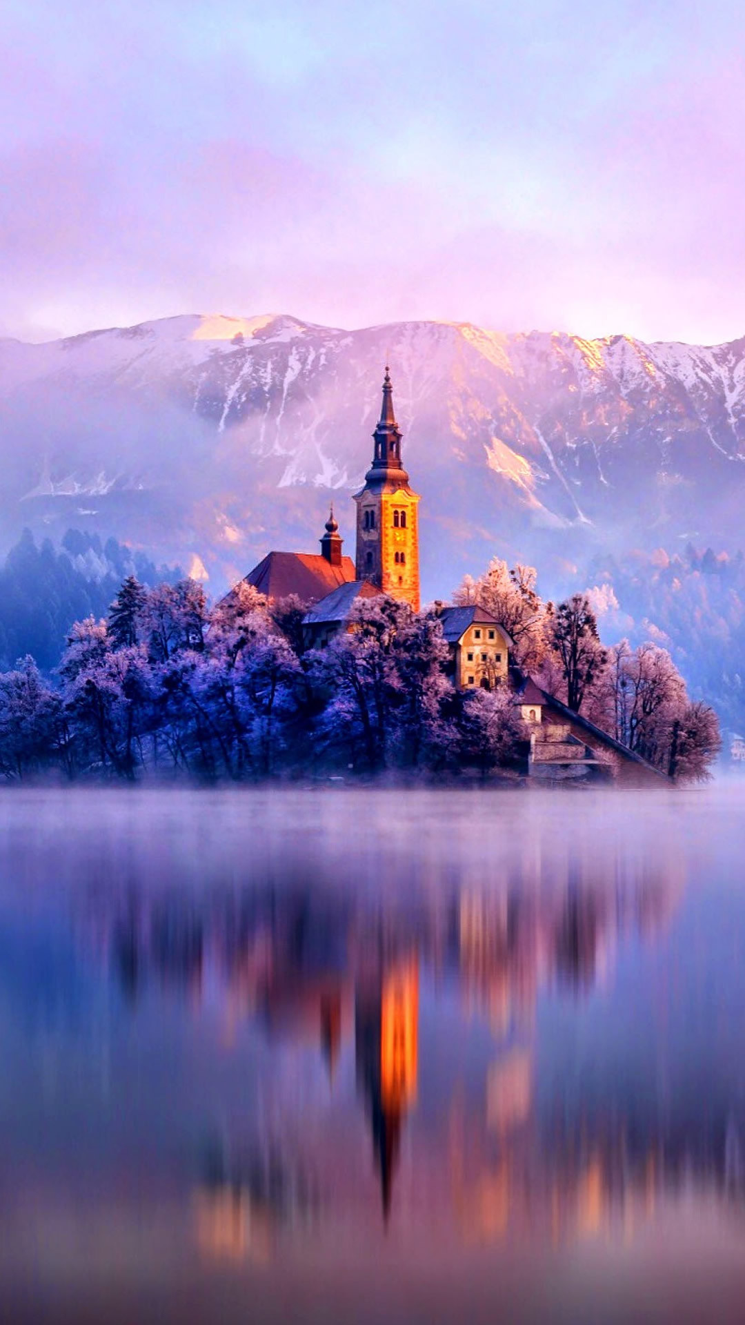 1080x1920 ... lake monastery fortress winter iphone 8 wallpaper download ...