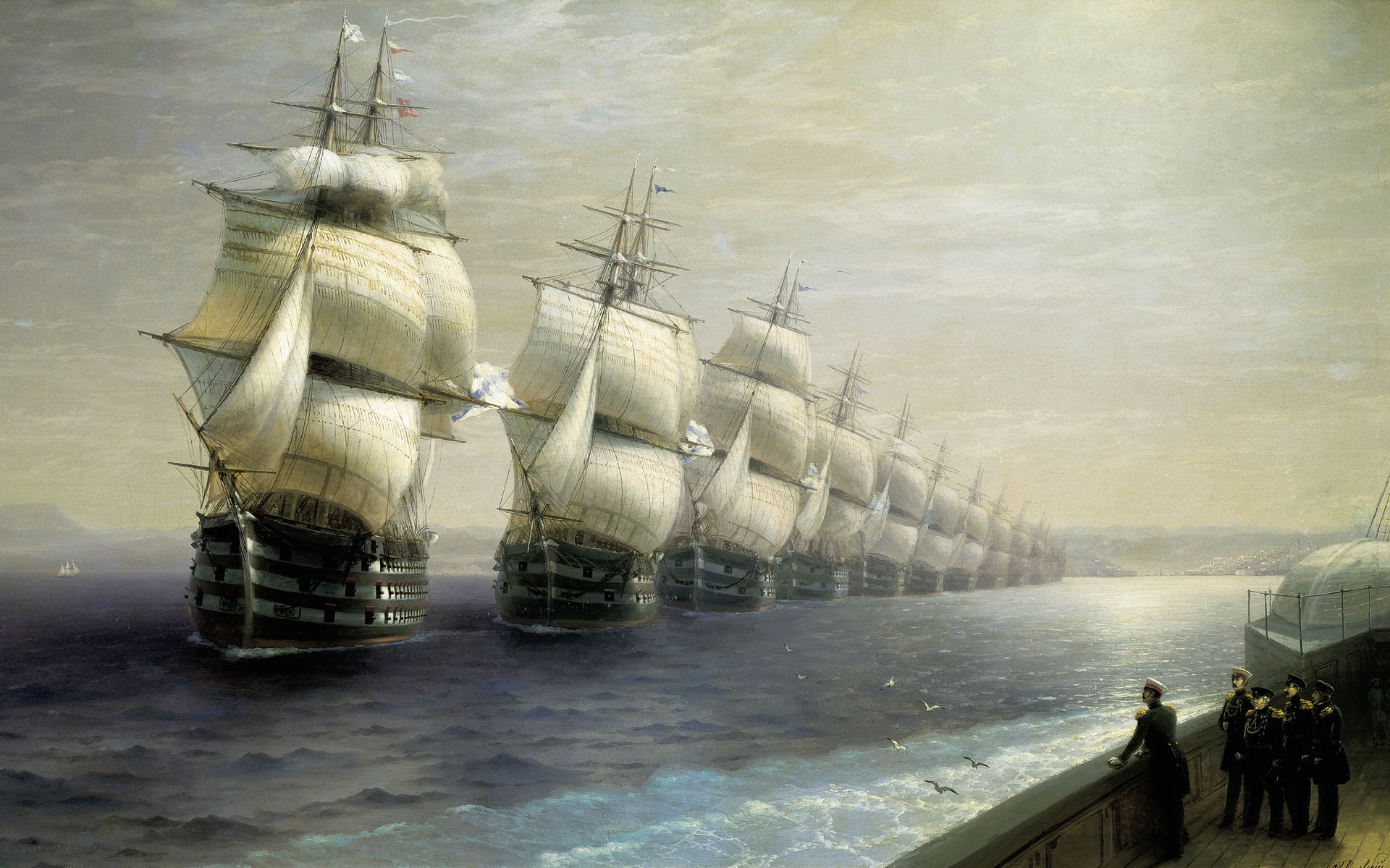 1920x1200 Schooners Ocean Ship Sail Ship Painting fantasy military wallpaper |   | 64689 | WallpaperUP