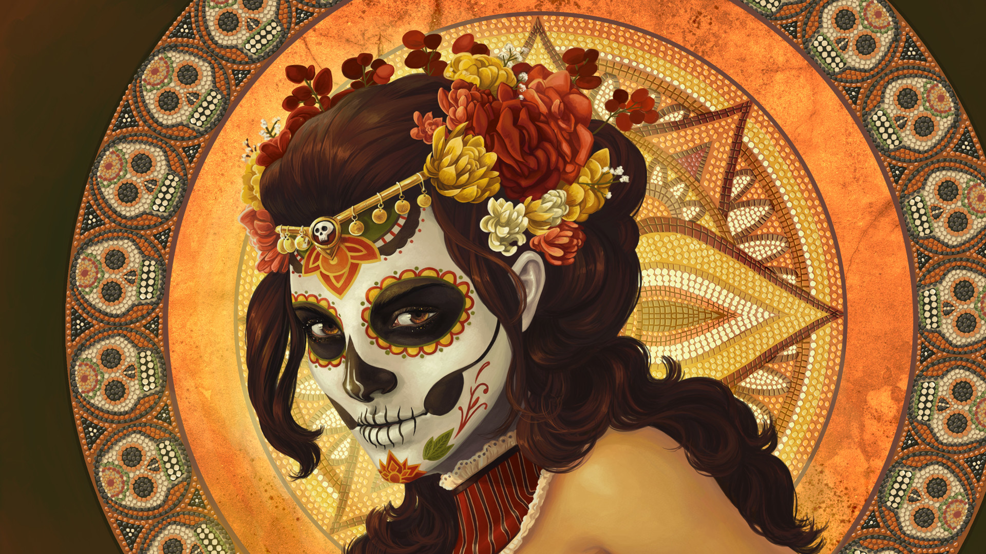 1920x1080 Day of the Dead Dia de los Muertos Mexican dark horror witch skull .