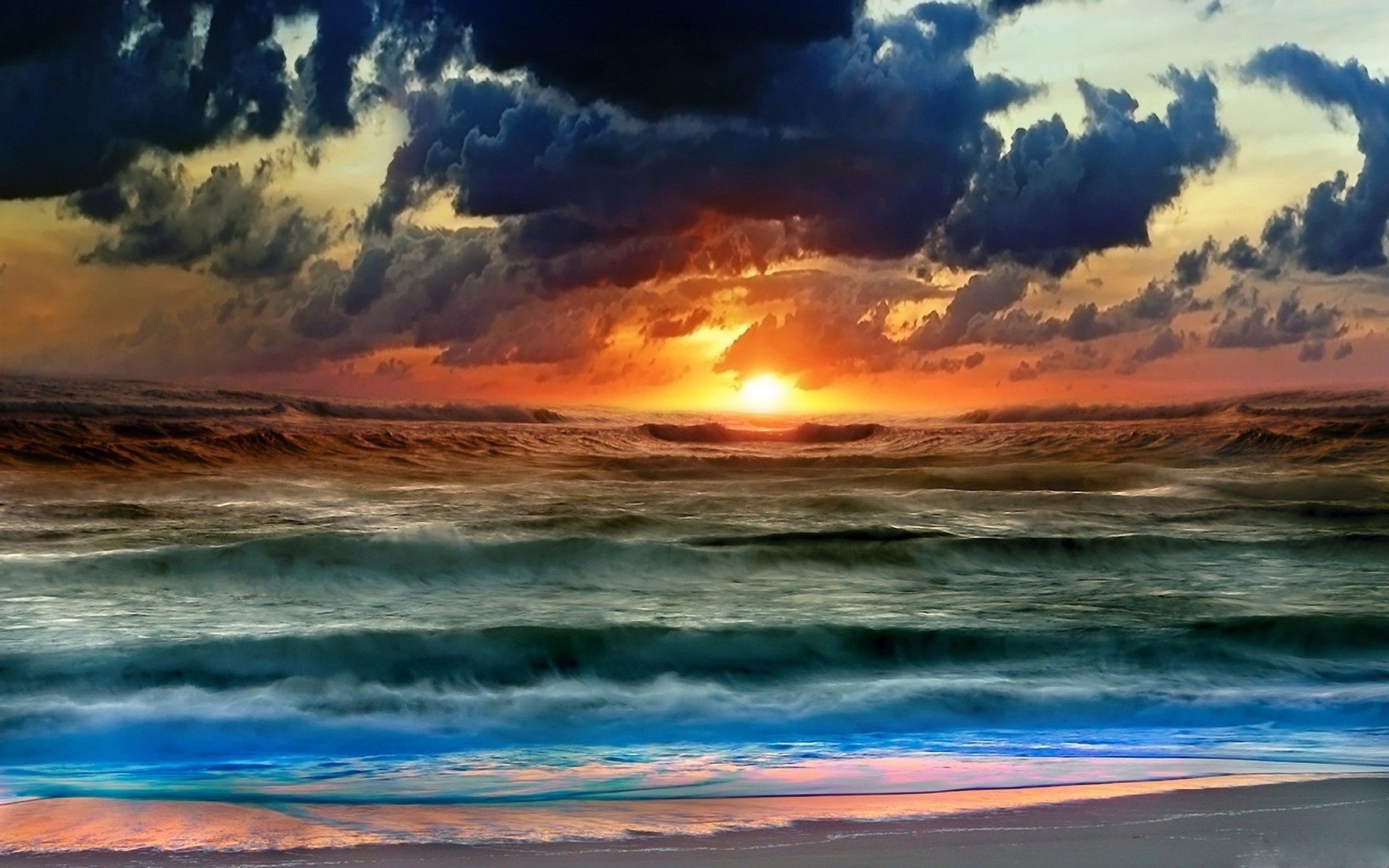 1920x1200 Sunset Ocean Clouds Nature Beach : Desktop and mobile wallpaper