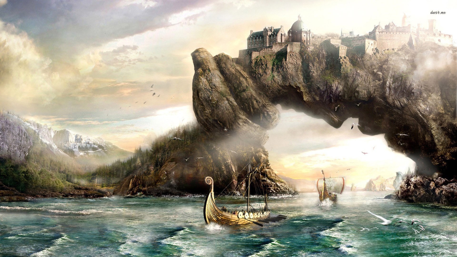 1920x1080 Viking Ship And The Kingdom On Arch ...