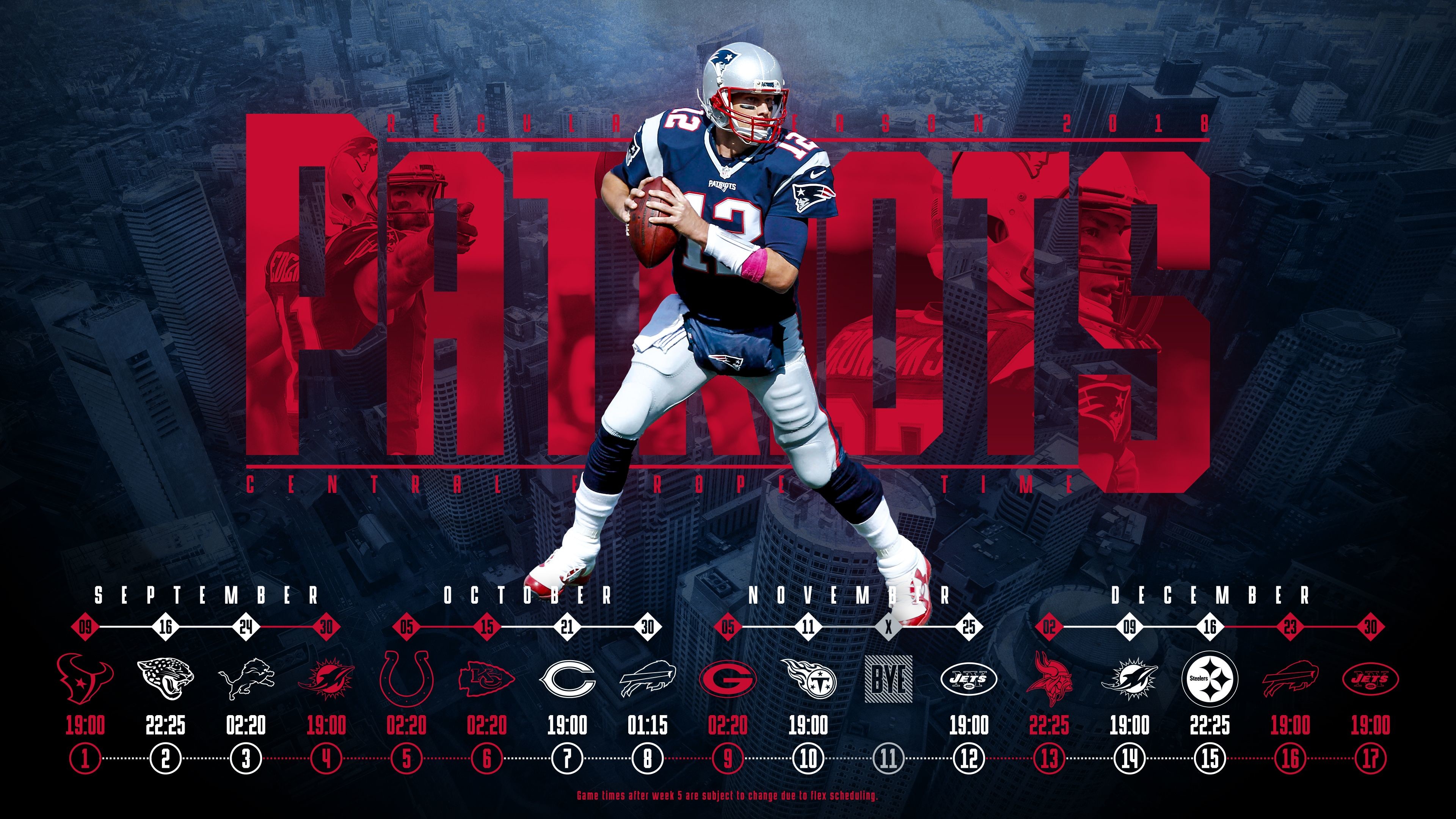 3840x2160 Schedule wallpaper for the New England Patriots Regular Season, 2018  Central European Time. Made by Tobler GergÅ #tgersdiy