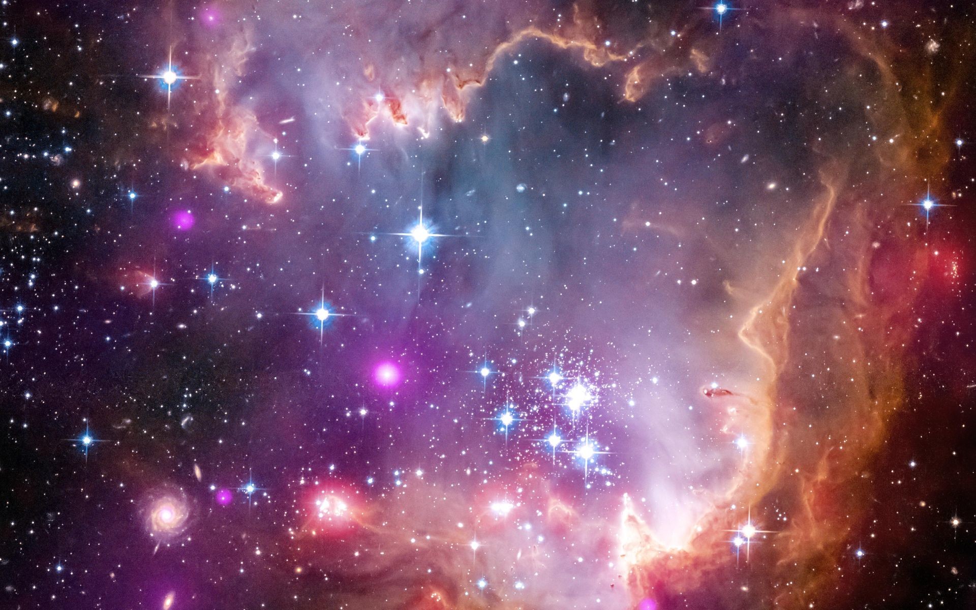 1920x1200 The tip of the 'wing' of the Small Magellanic Cloud galaxy is dazzling in