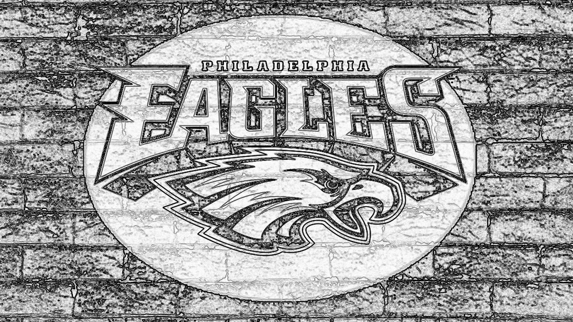 1920x1080 philadelphia eagles sketch logo on grey brick wall