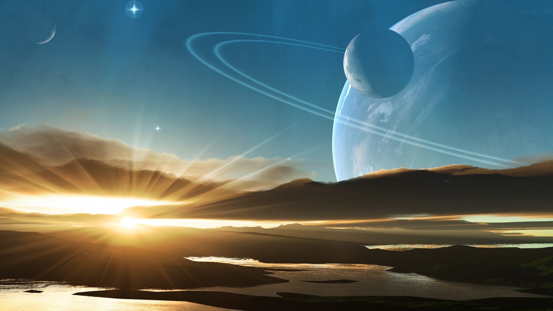 1920x1080 Preview wallpaper planet, light, saturn, drawing 