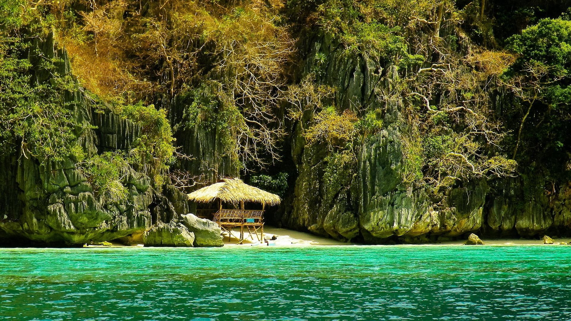 1920x1080 Hidden Cove In Palawan Philippines, beach, jungle, green sea