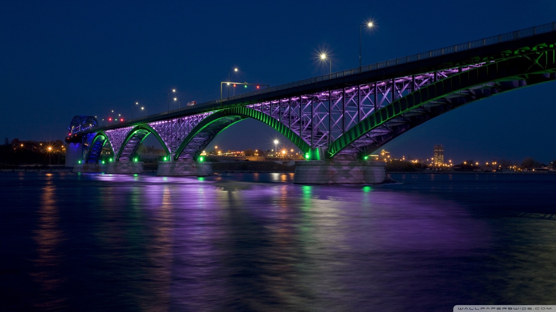 1920x1080 Bridges - Peace Bridge Night Colorful Buffalo America Amazing Lights  Twilight Cityscape New York Colors Water