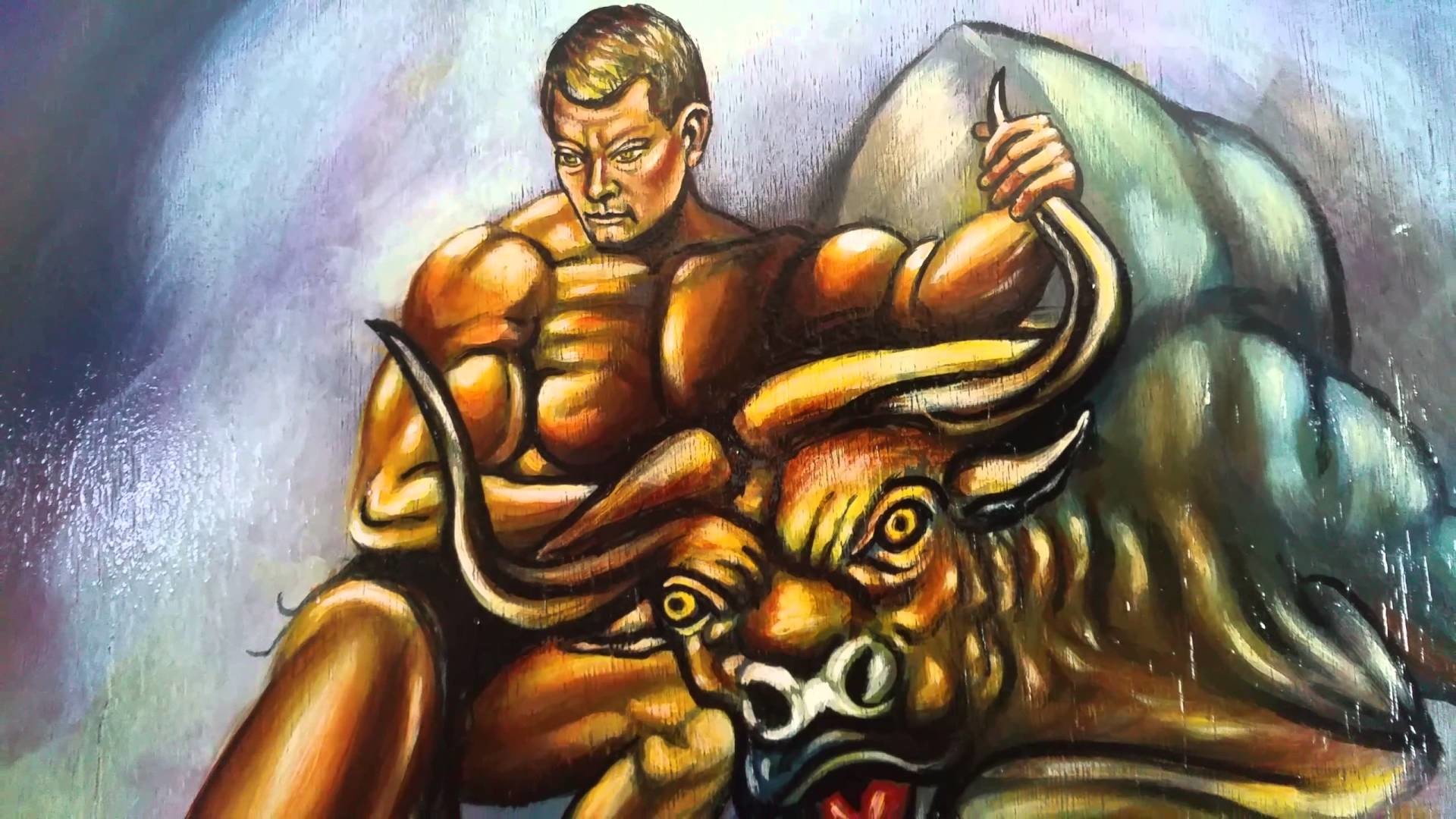 1920x1080 Boris Vallejo style painting Taurus the bull repro