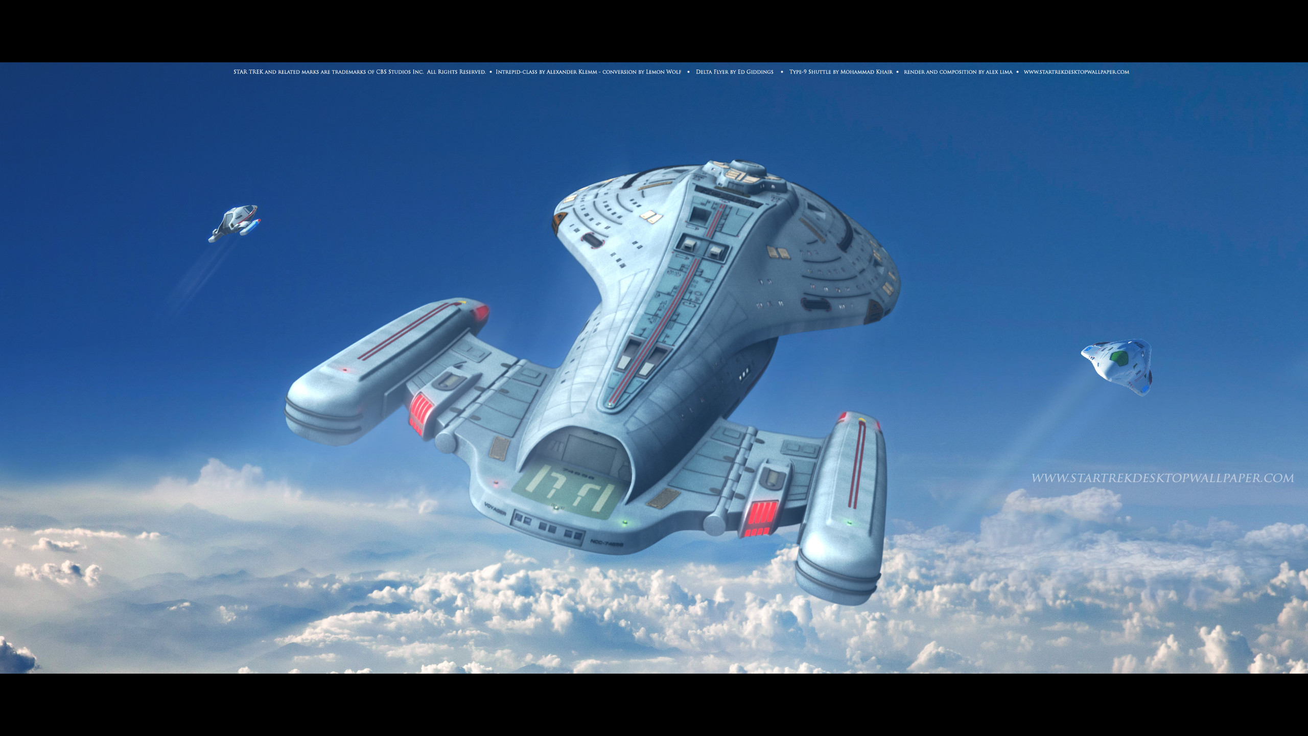 2560x1440 Star Trek Intrepid Class Starship USS Voyager Above The Clouds. Free Star  Trek computer desktop