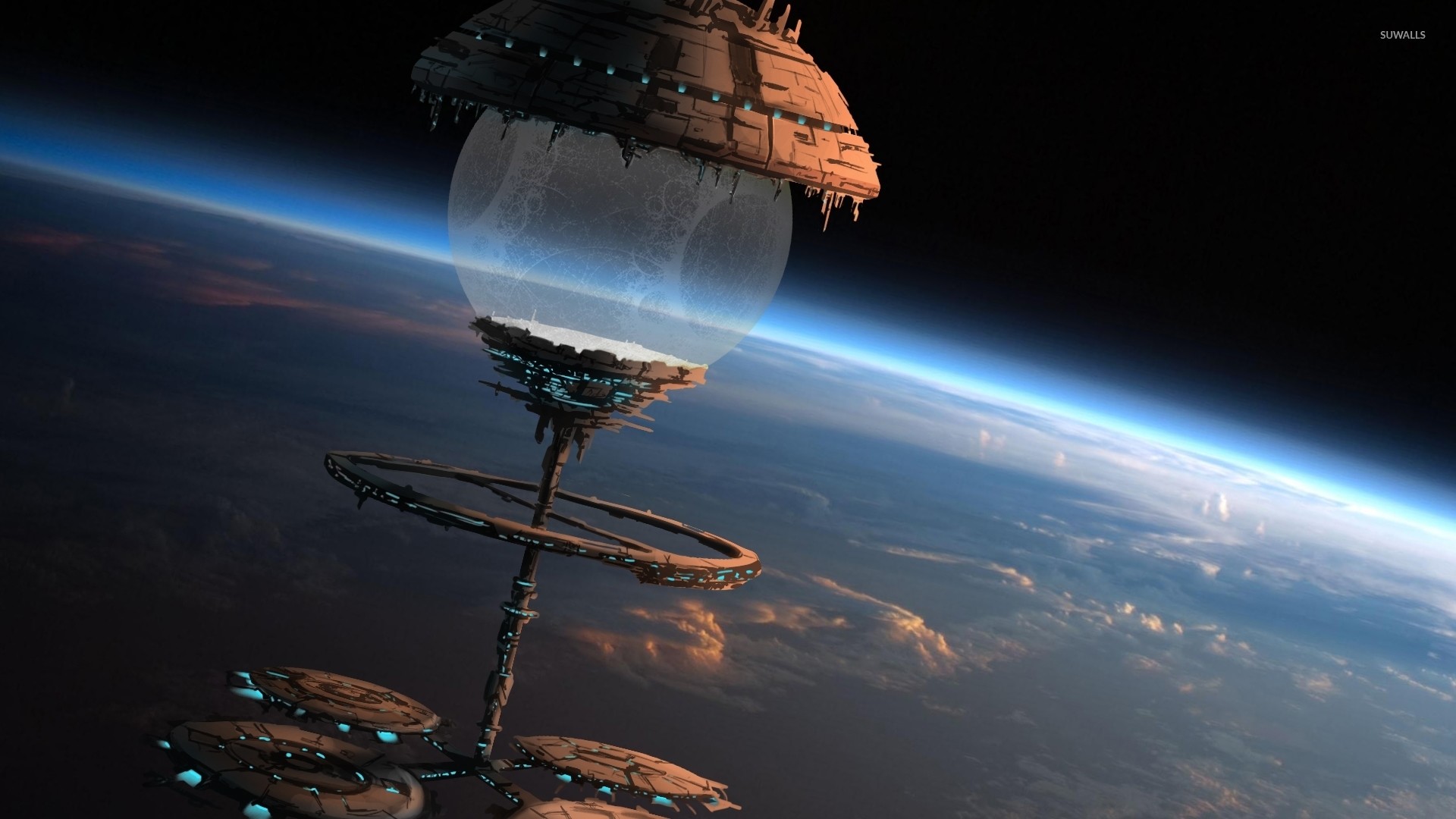 1920x1080 Space station orbiting a planet wallpaper