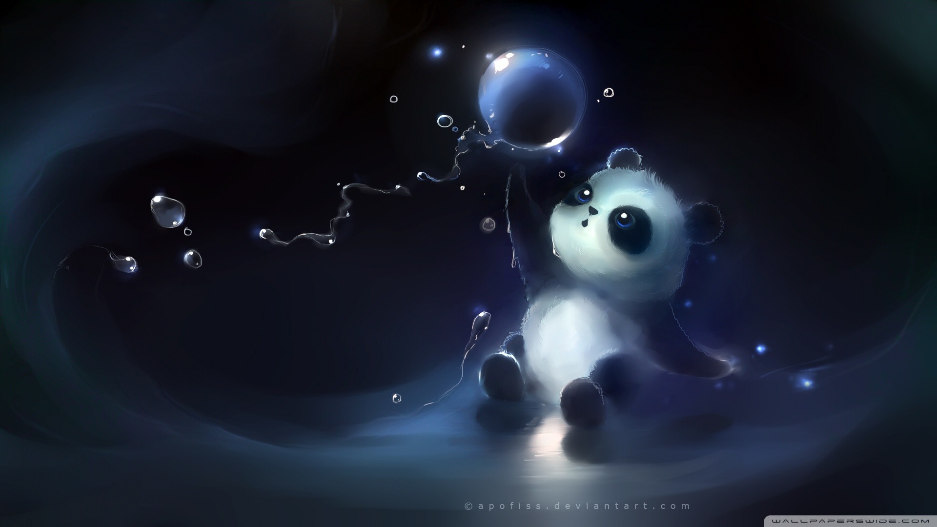 1920x1080 Cute panda catching a bubble - Artwork wallpaper
