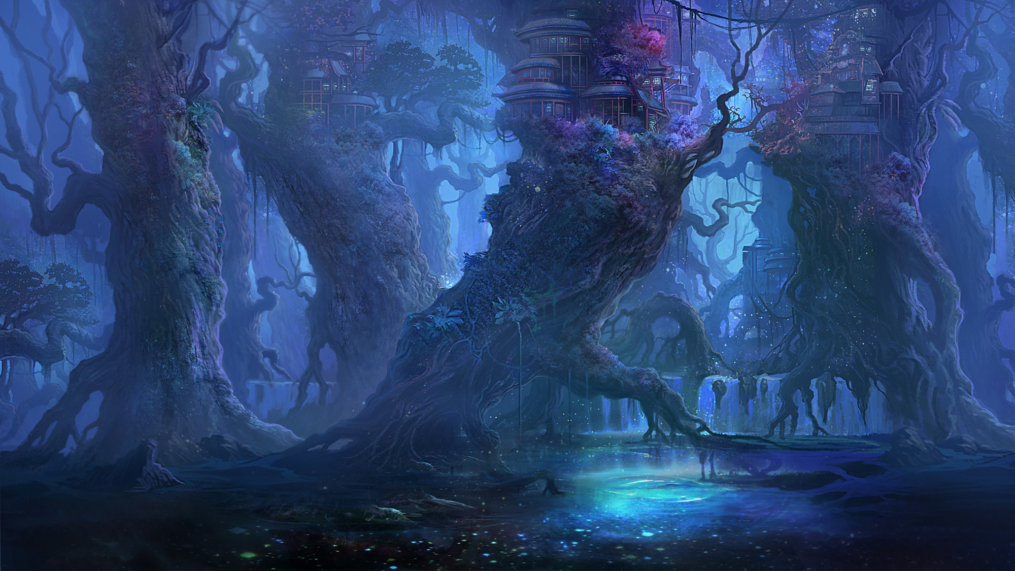 2000x1125 Fantasy Forest Landscape Desktop Wallpaper