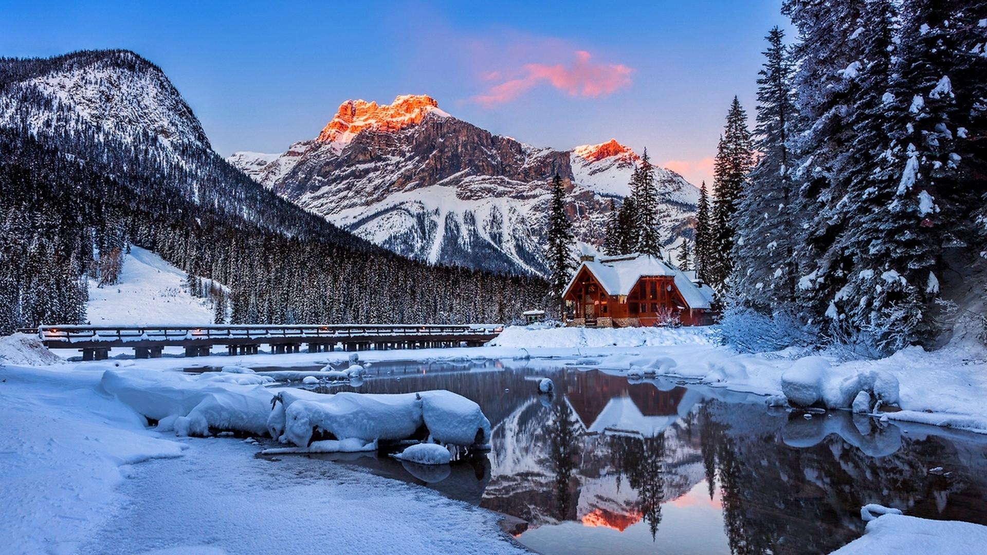 1920x1080 Mountainous Landforms, Banff National Park, Wilderness, Winter, Emerald  Lake Wallpaper in 