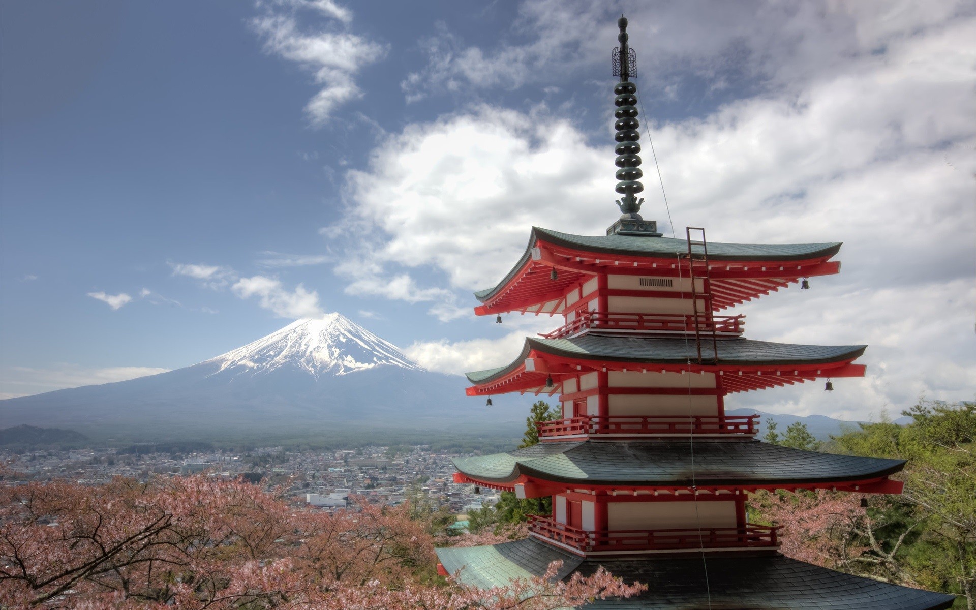 1920x1200 Mount Fuji, Chureito Pagoda, Fujiyoshida, Japan, sakura wallpaper 