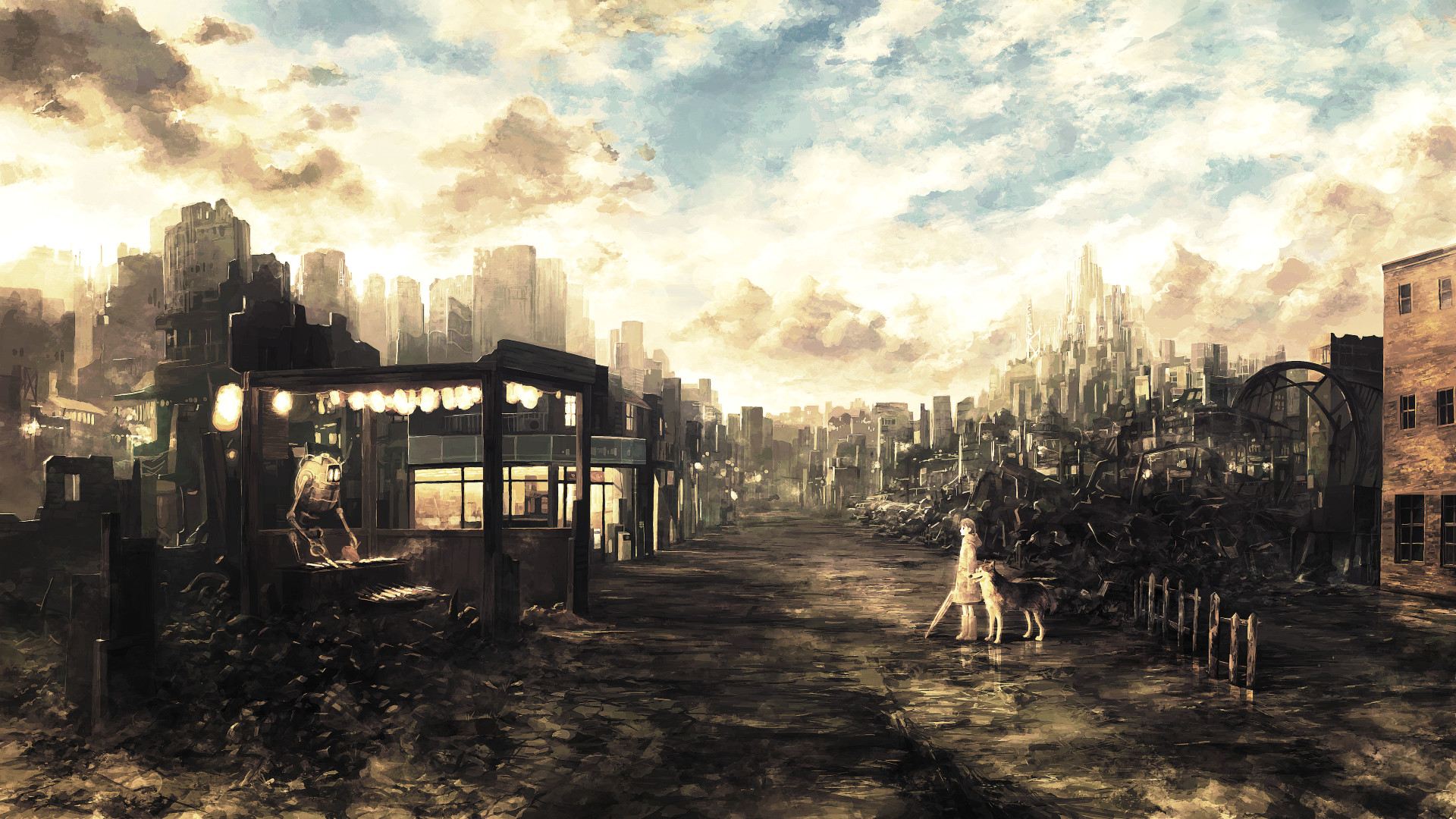 1920x1080 133936-city-fantasy_art-anime_girls-wasteland-ruin-apocalyptic-dog-mixtape_2-manga.png  (1920Ã1080) | Apokalipsa zombie sf | Pinterest