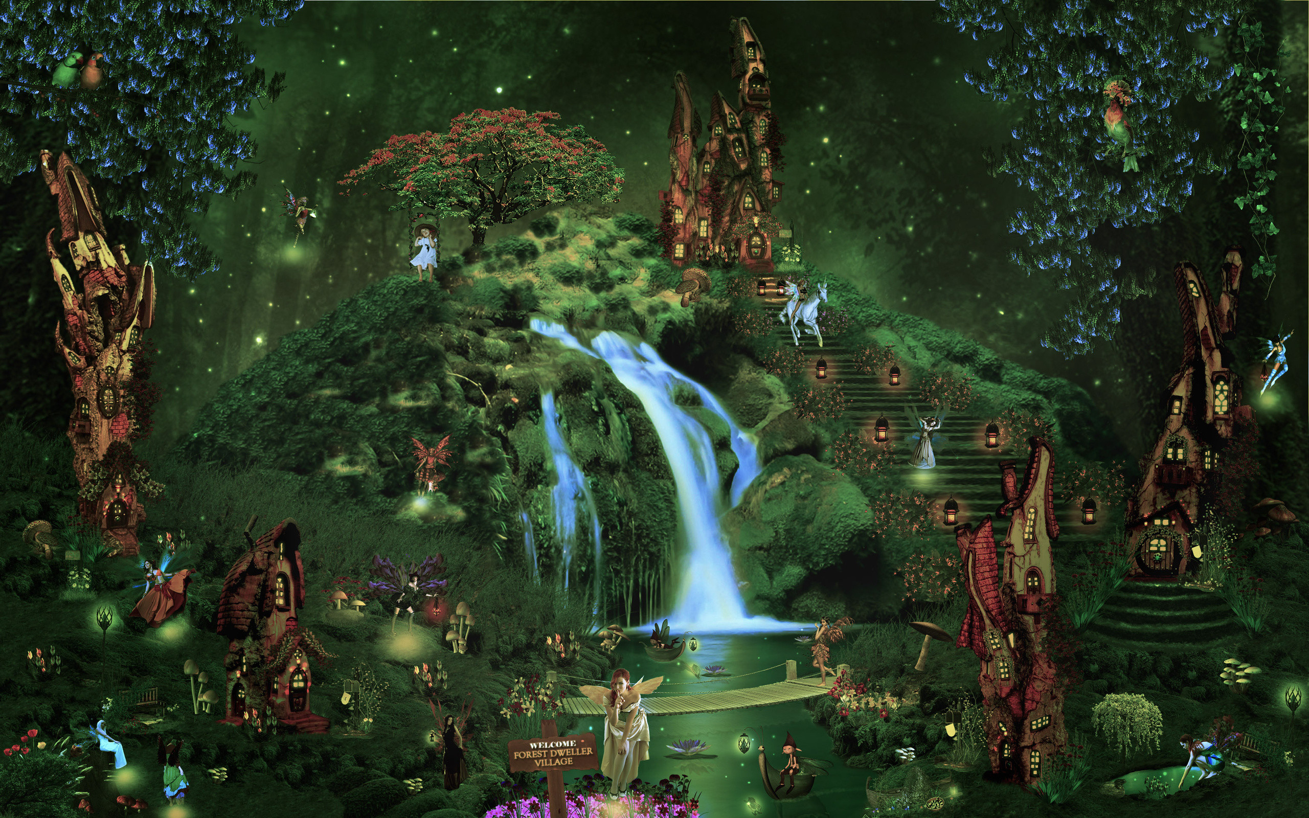2560x1600 Fall Fairy Garden backgrounds | ... castle city forest waterfall fairy elf  magical wallpaper