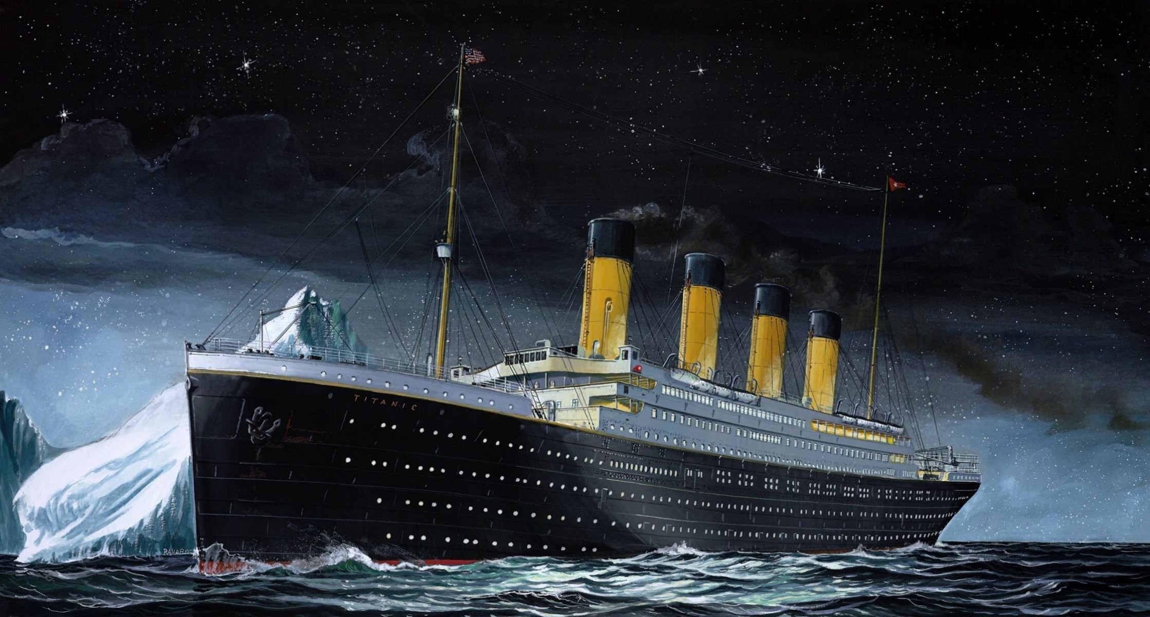 2237x1200 titanic rms titanic titanic passenger ship liner ships picture on the fly  sea sky iceberg night