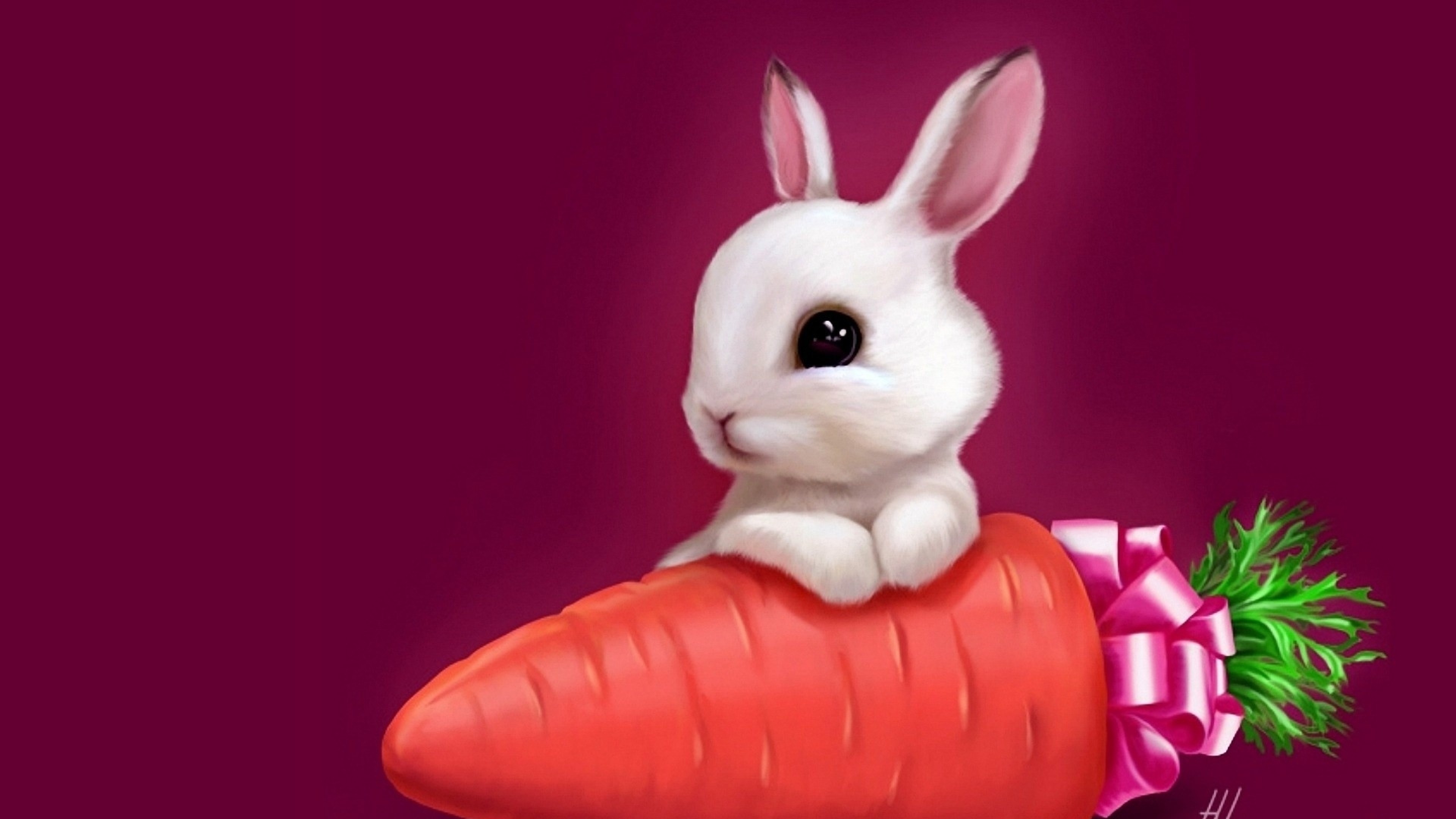 3840x2160 Preview wallpaper bunny, drawing, carrots, sweet 