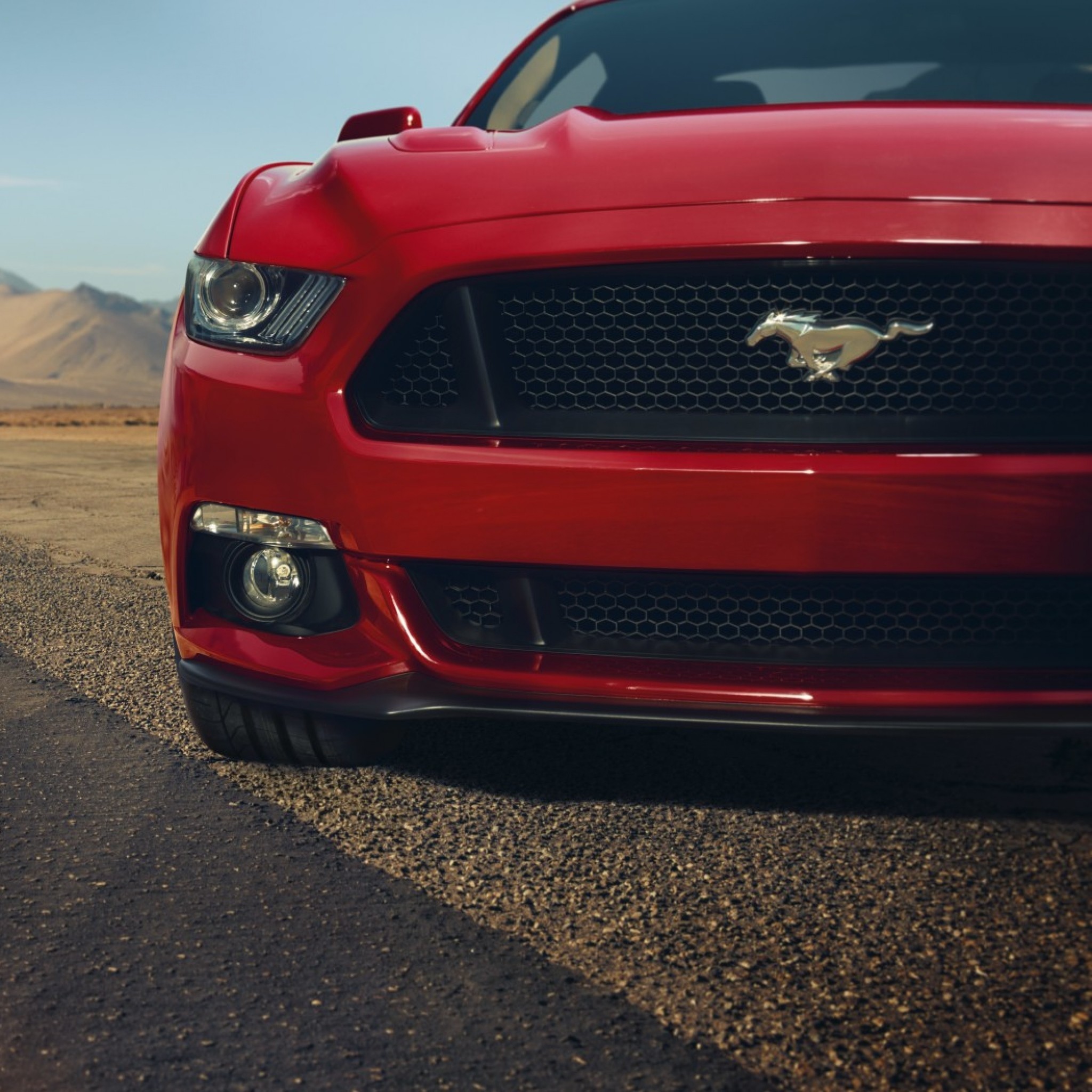 2048x2048  Wallpaper ford, mustang, gt, red, front, muscle car, before