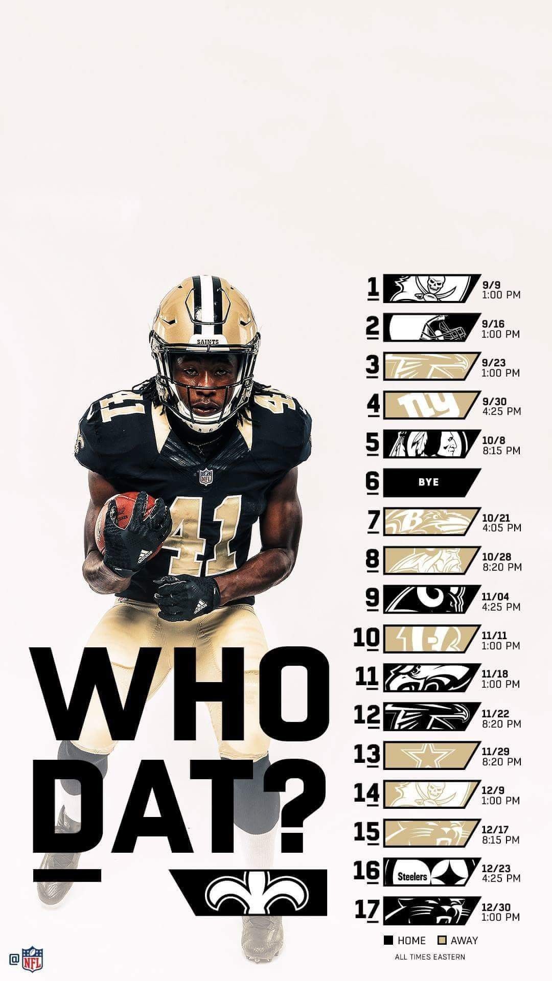 1080x1920 New Orleans Saints 2018 iPhone and Android Schedule wallpaper. #Whodat