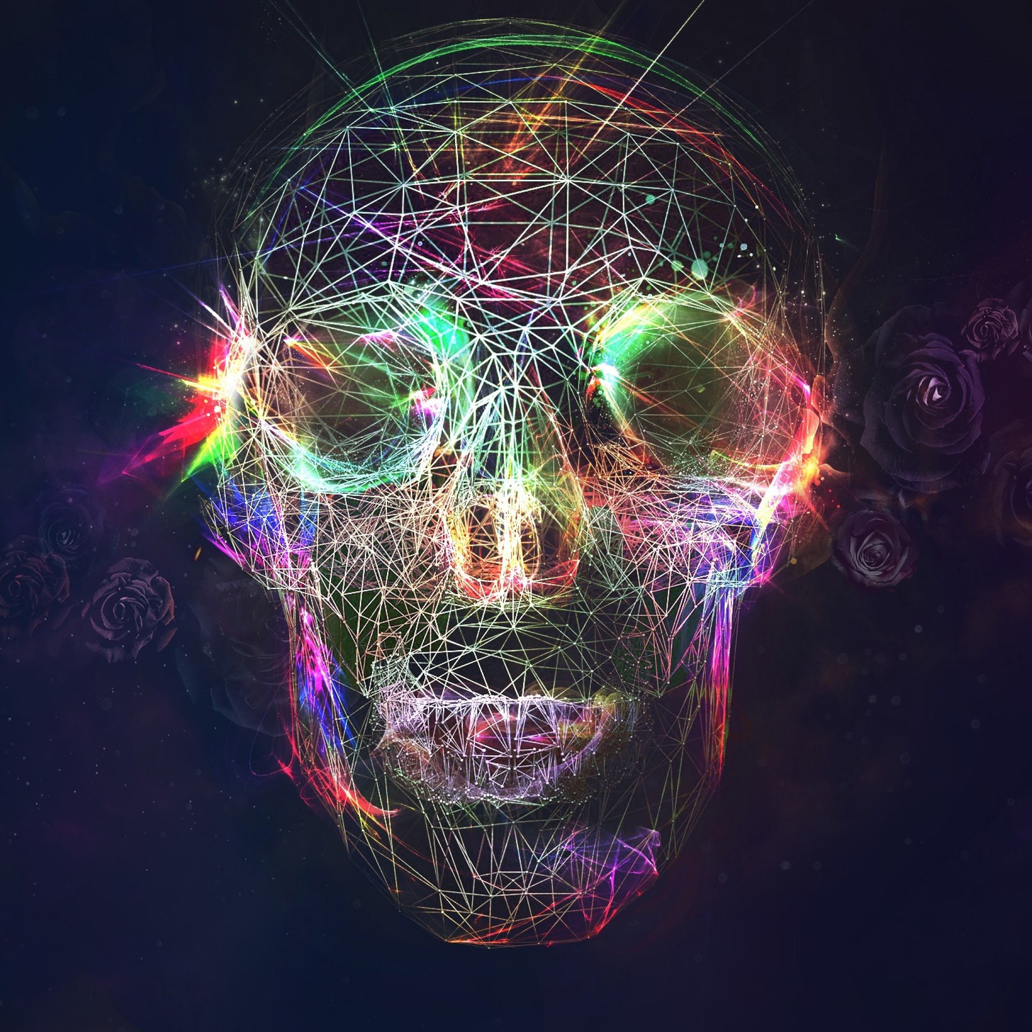 2048x2048 Preview wallpaper skull, abstract, bright, background 
