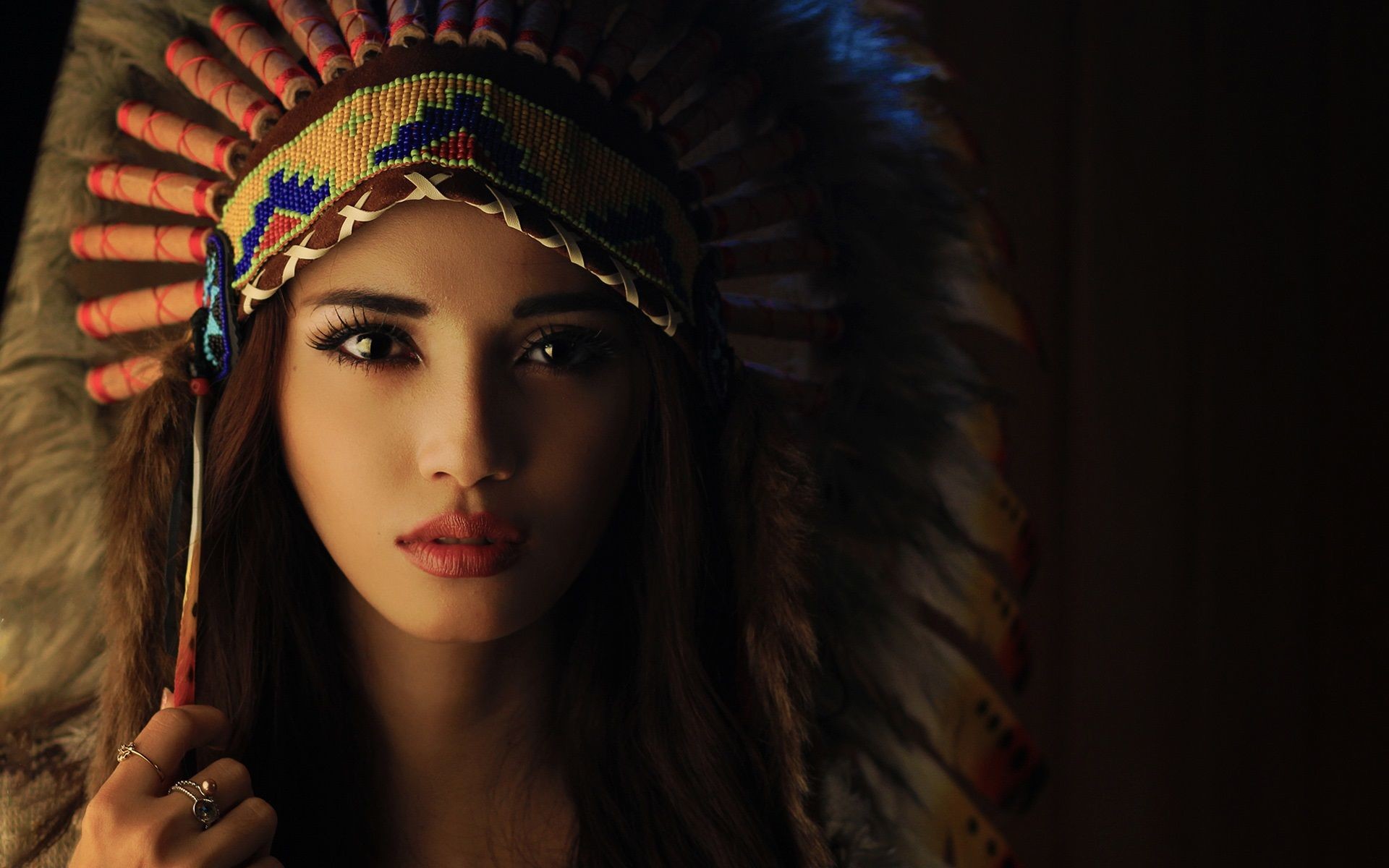 1920x1200 Beautiful brunette girl, makeup, Indian headdress wallpaper  Native  American Beauty, Native American