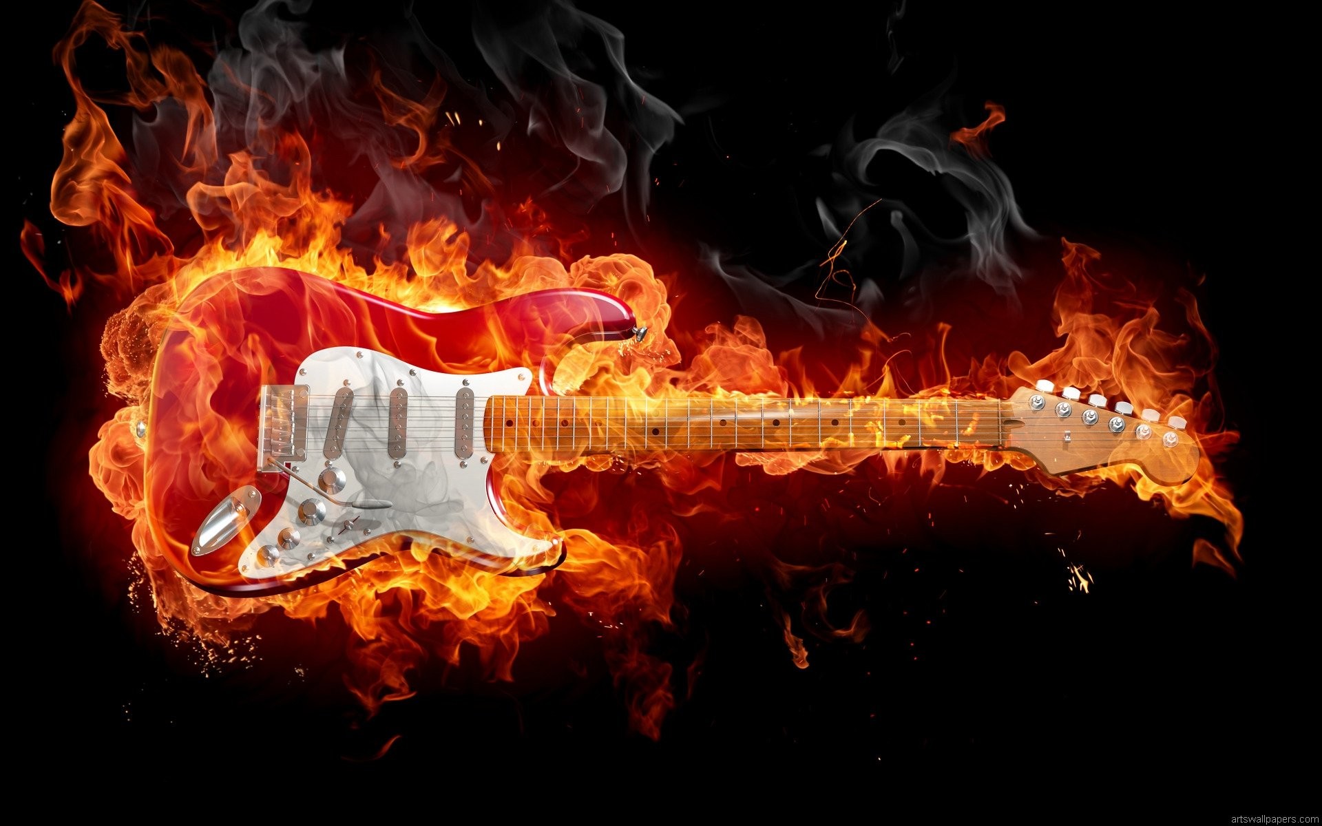 1920x1200 Guitar Fire Wallpaper