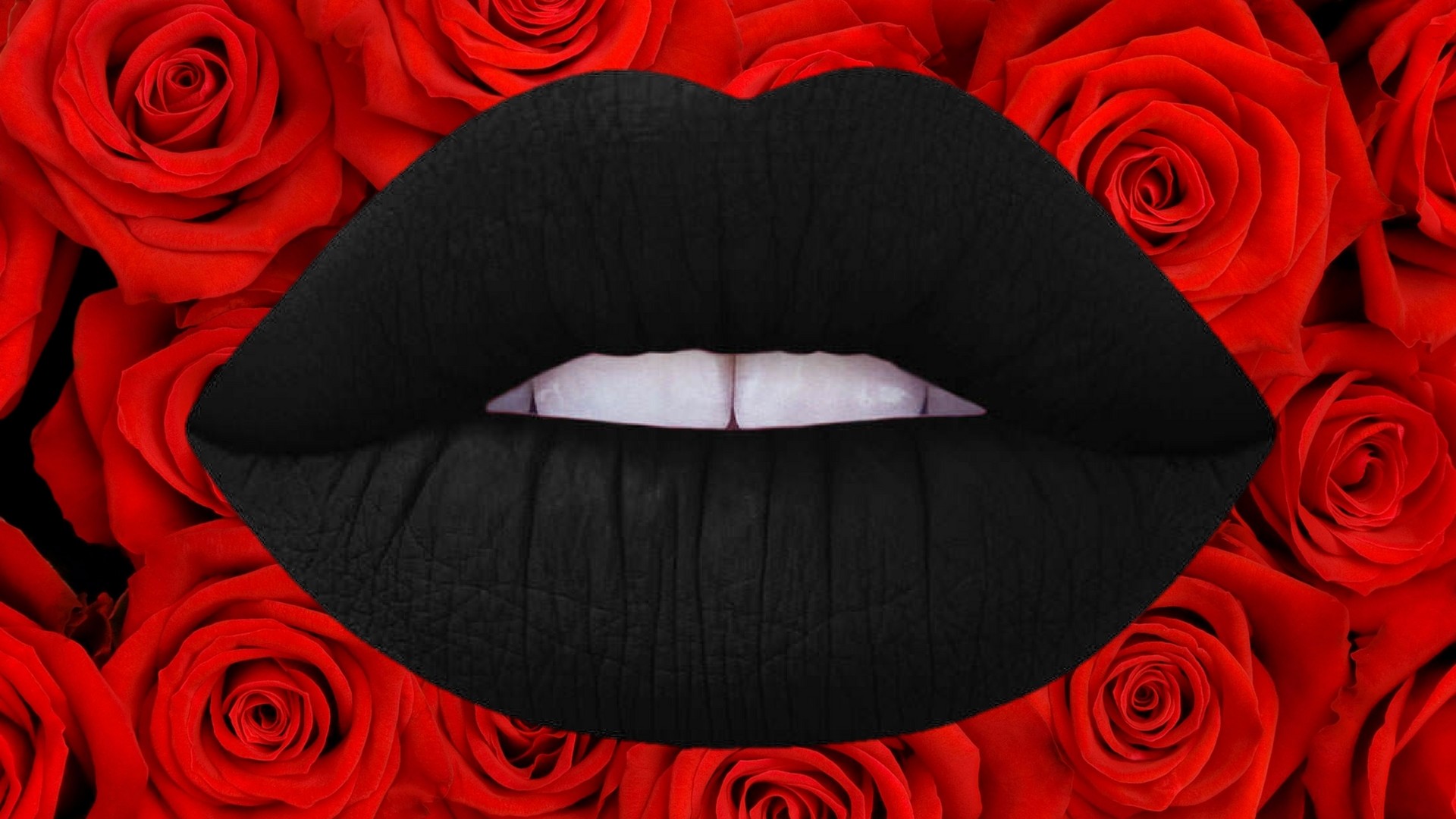 1920x1080 Black Lips with Red Rose Background Wallpaper