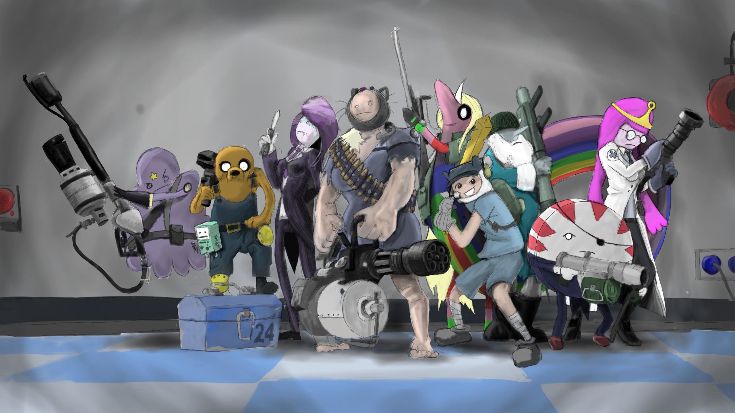 2560x1440 Adventure Time/Team Fortress 2 Crossover