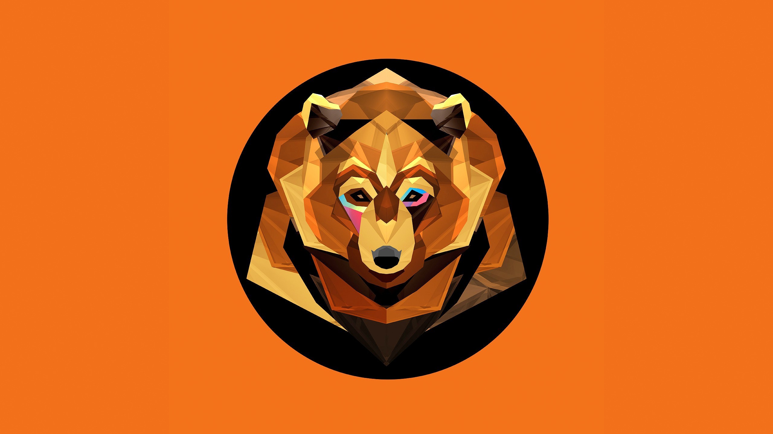 2560x1440 animals bears digital art vector art minimalism low poly geometry circle  orange background wallpapers hd desktop and mobile backgrounds