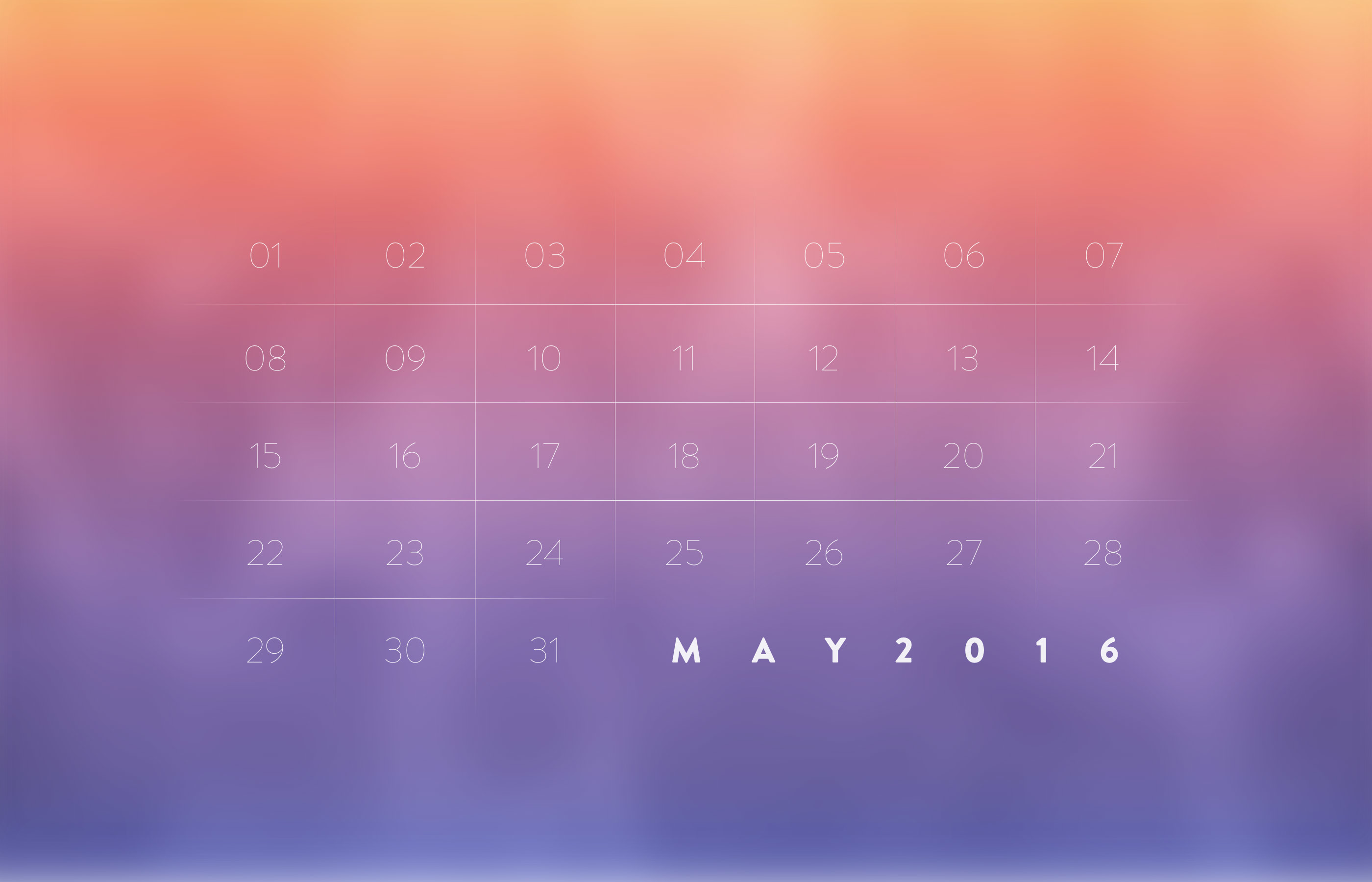 2800x1800 May 2016 Desktop Calendar Wallpaper