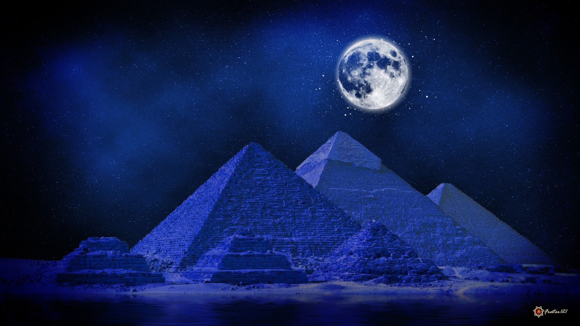 1920x1080 Blue deserts digital art artwork Full Moon pyramids midnight wallpaper |   | 323740 | WallpaperUP