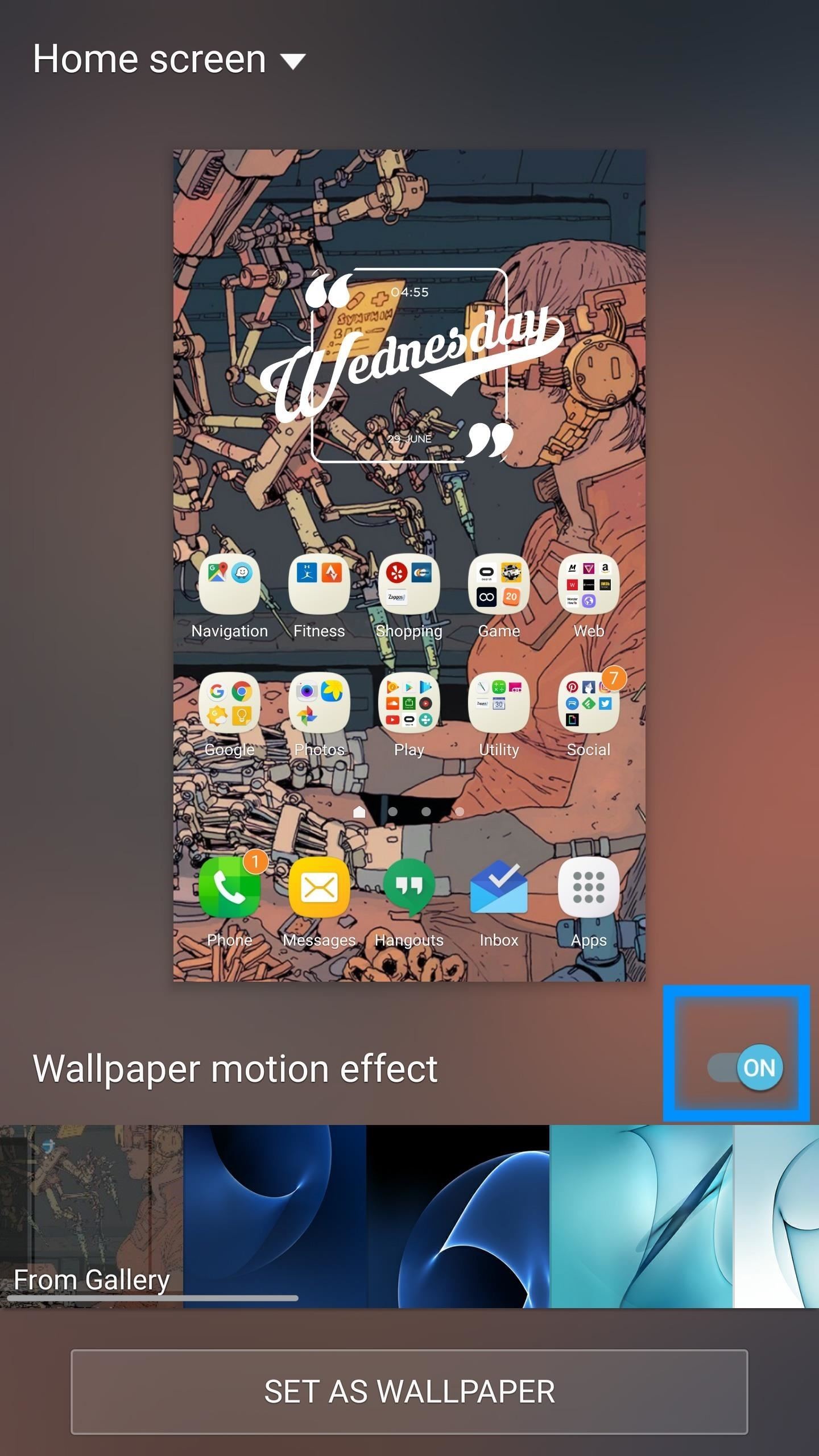 1440x2560 To activate the Wallpaper Motion Effect on your Galaxy smartphone, simply  long-press on your home screen, then select Wallpapers.