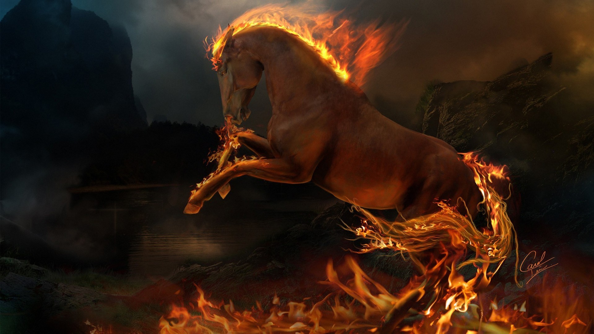 1920x1080 fantasy cool fire horse HD wallpapers