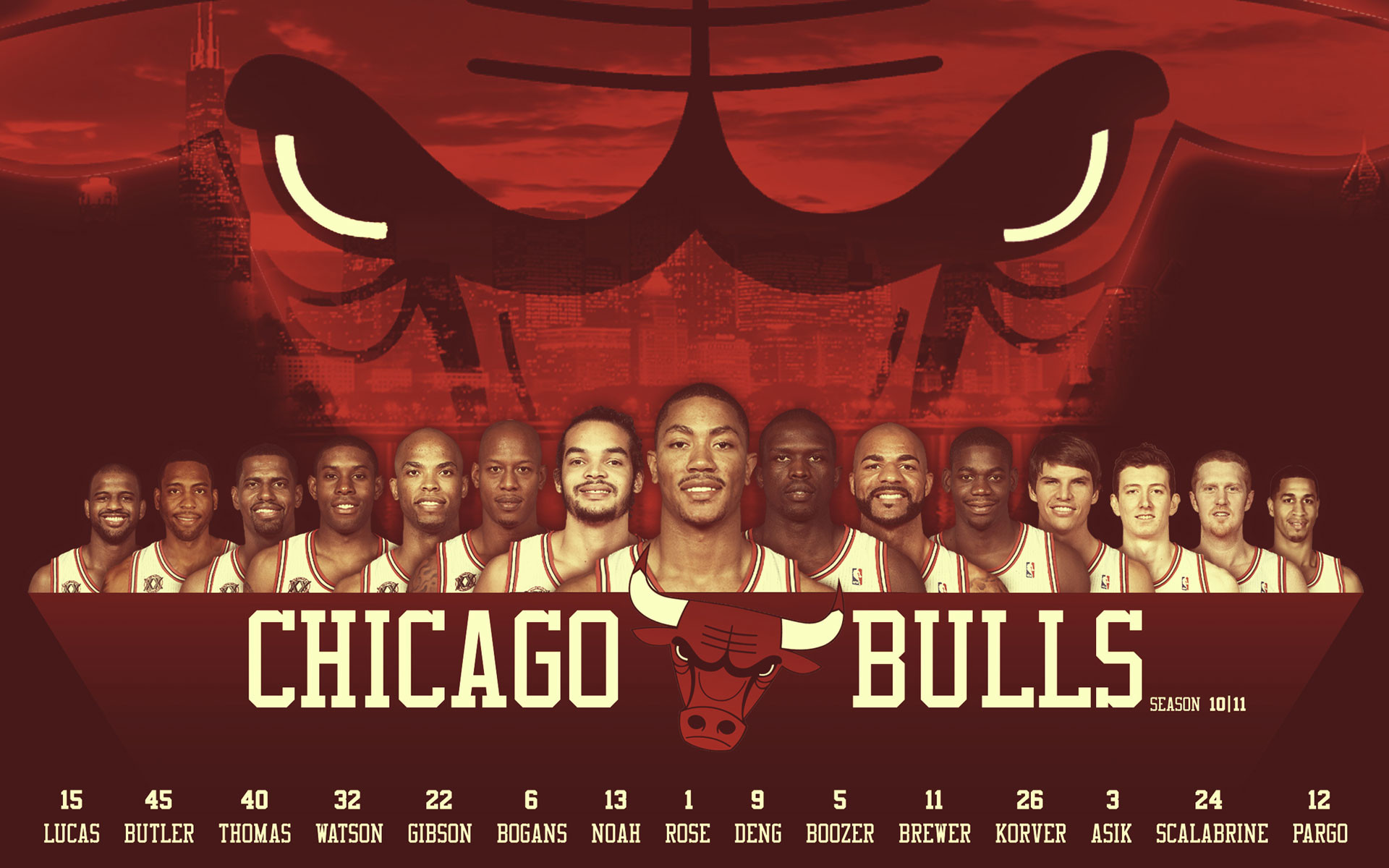 1920x1200 Chicago Bulls 2010-11 Roster Widescreen Wallpaper