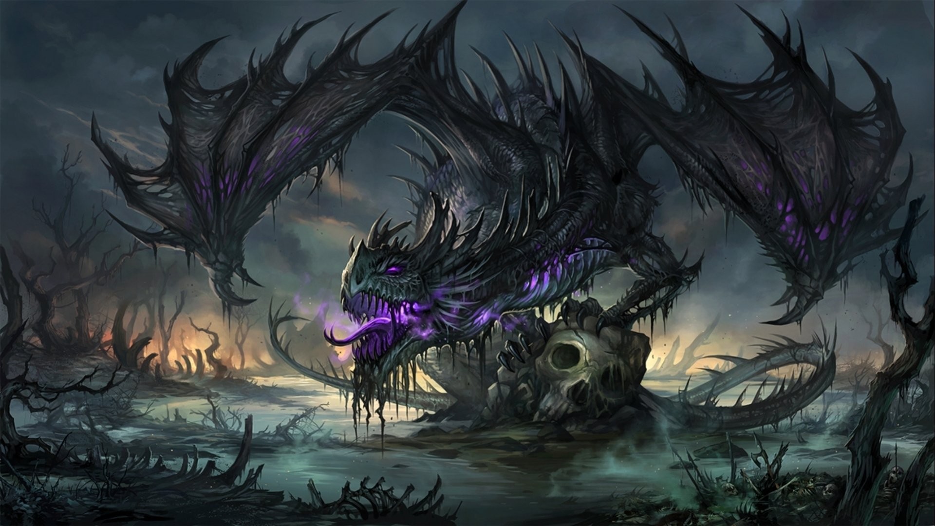 1920x1080 DRAGONS - gothic skull wings fantasy purple wallpaper |  | 525106  | WallpaperUP