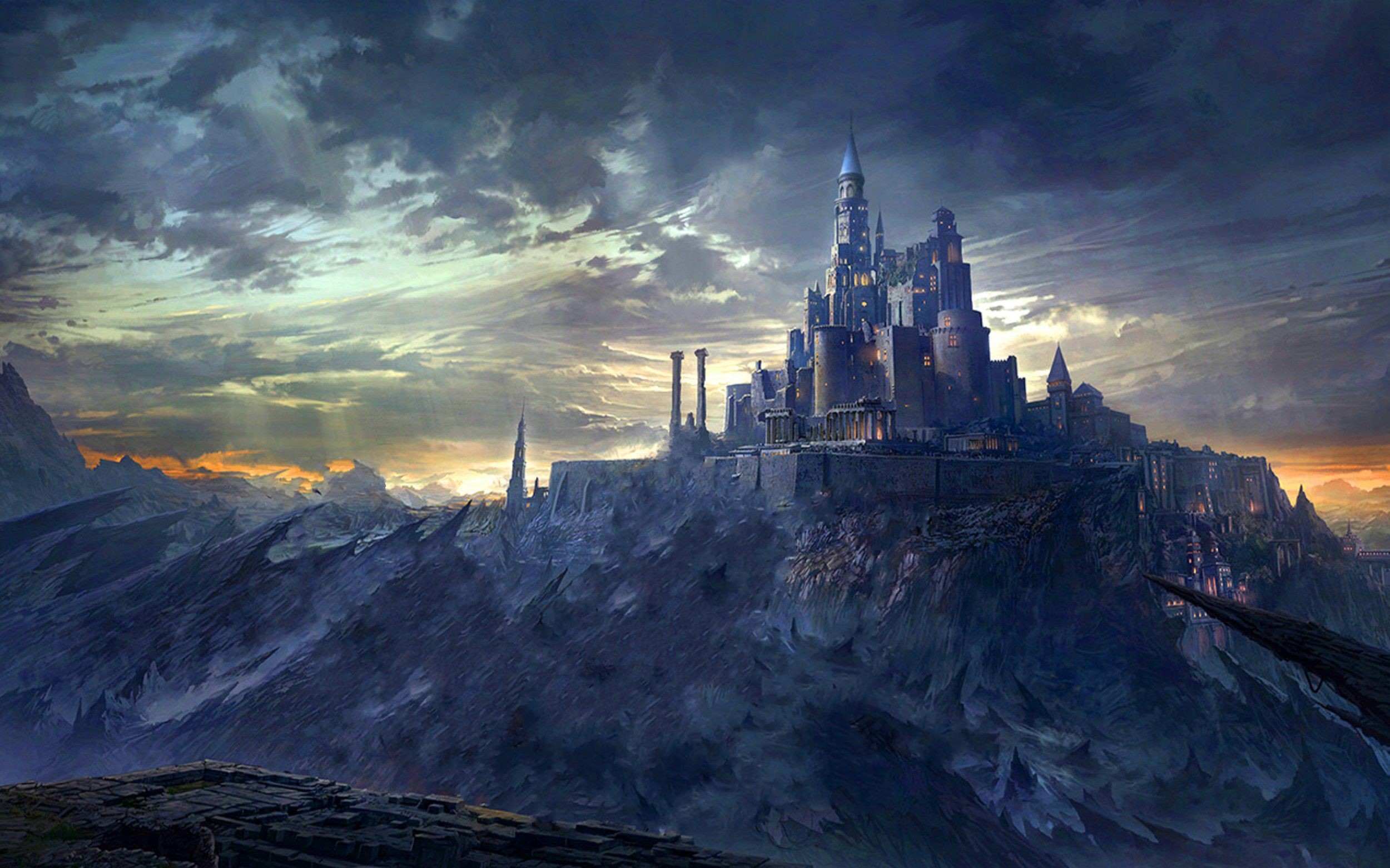2500x1562 Image for Fantasy Mountain Castles Wallpaper Free HD