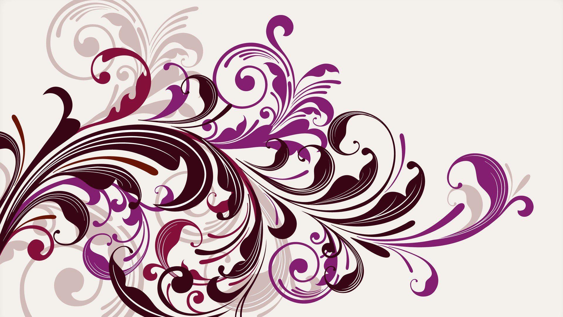 1920x1080 HD Purple Vectors Swirls Floral Graphics White Background Free Wallpaper