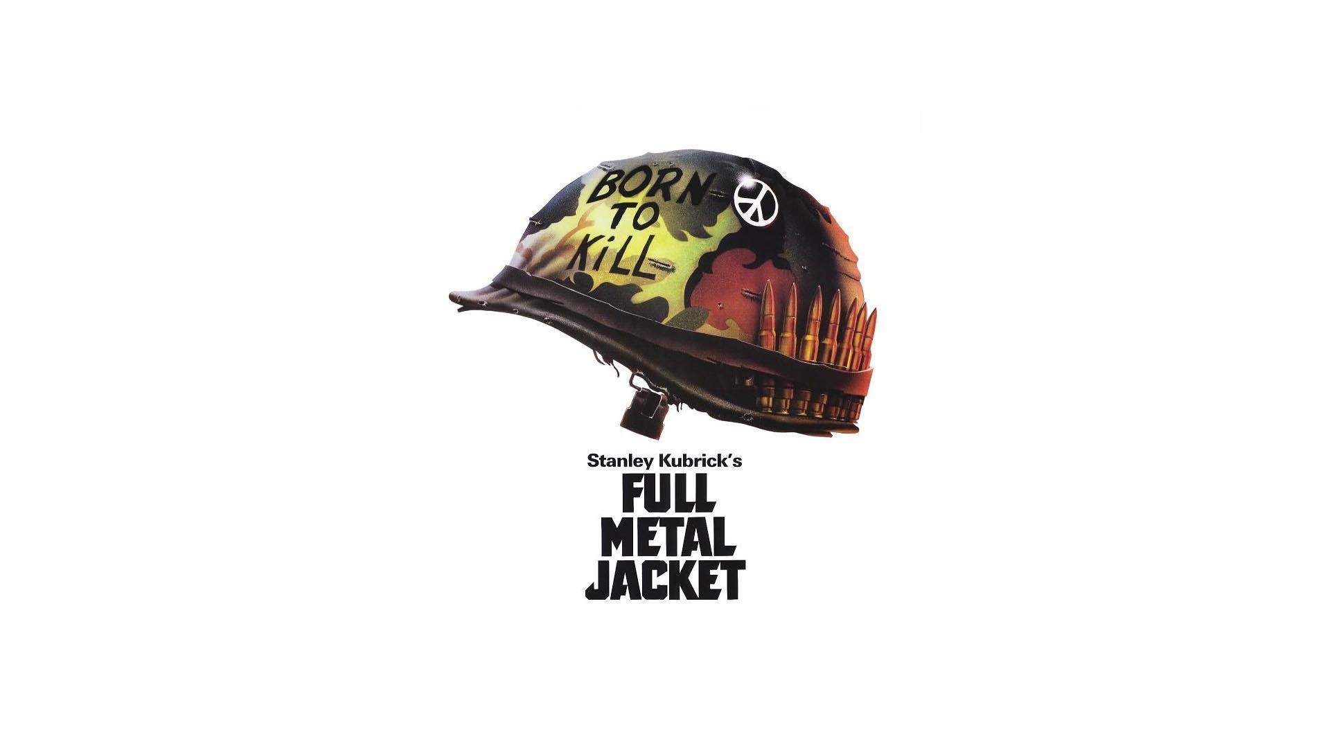 1920x1080 #movie poster, #helmet, #peace sign, #Vietnam War, #Stanley Kubrick, #Full  Metal Jacket, wallpaper
