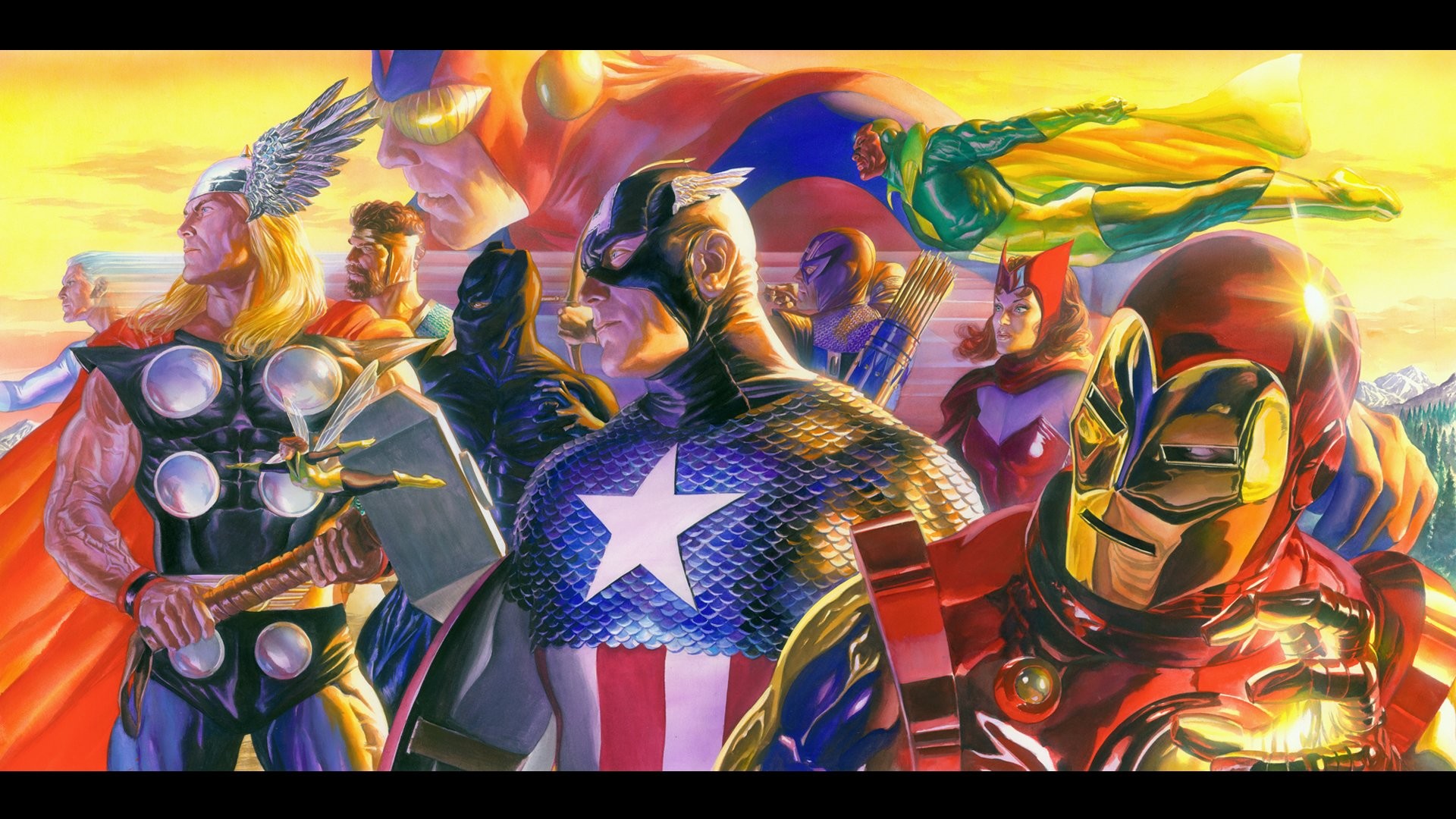 1920x1080 Comics - Avengers Thor Iron Man Captain America Scarlet Witch Vision (Marvel  Comics) Black