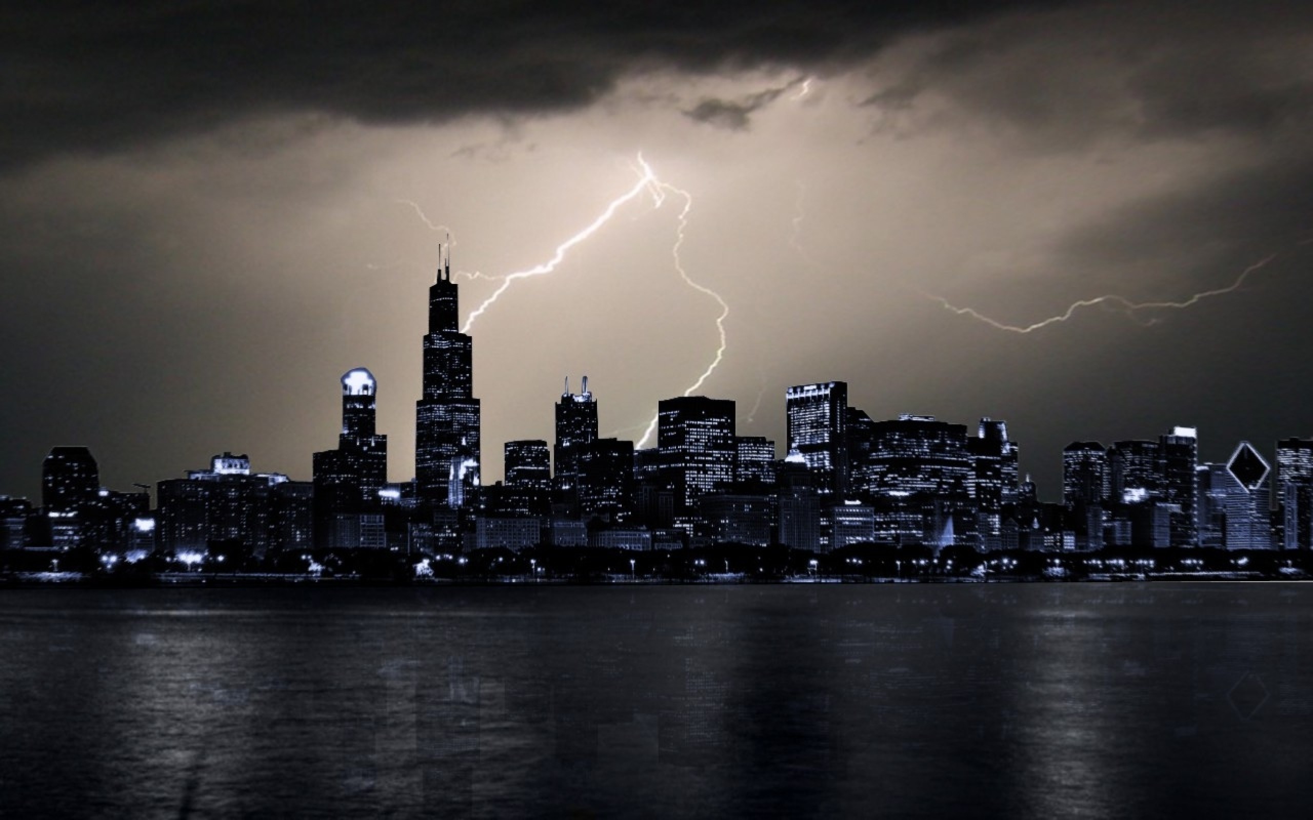 2560x1600 chicago rain storm lightning cities Wallpaper HD
